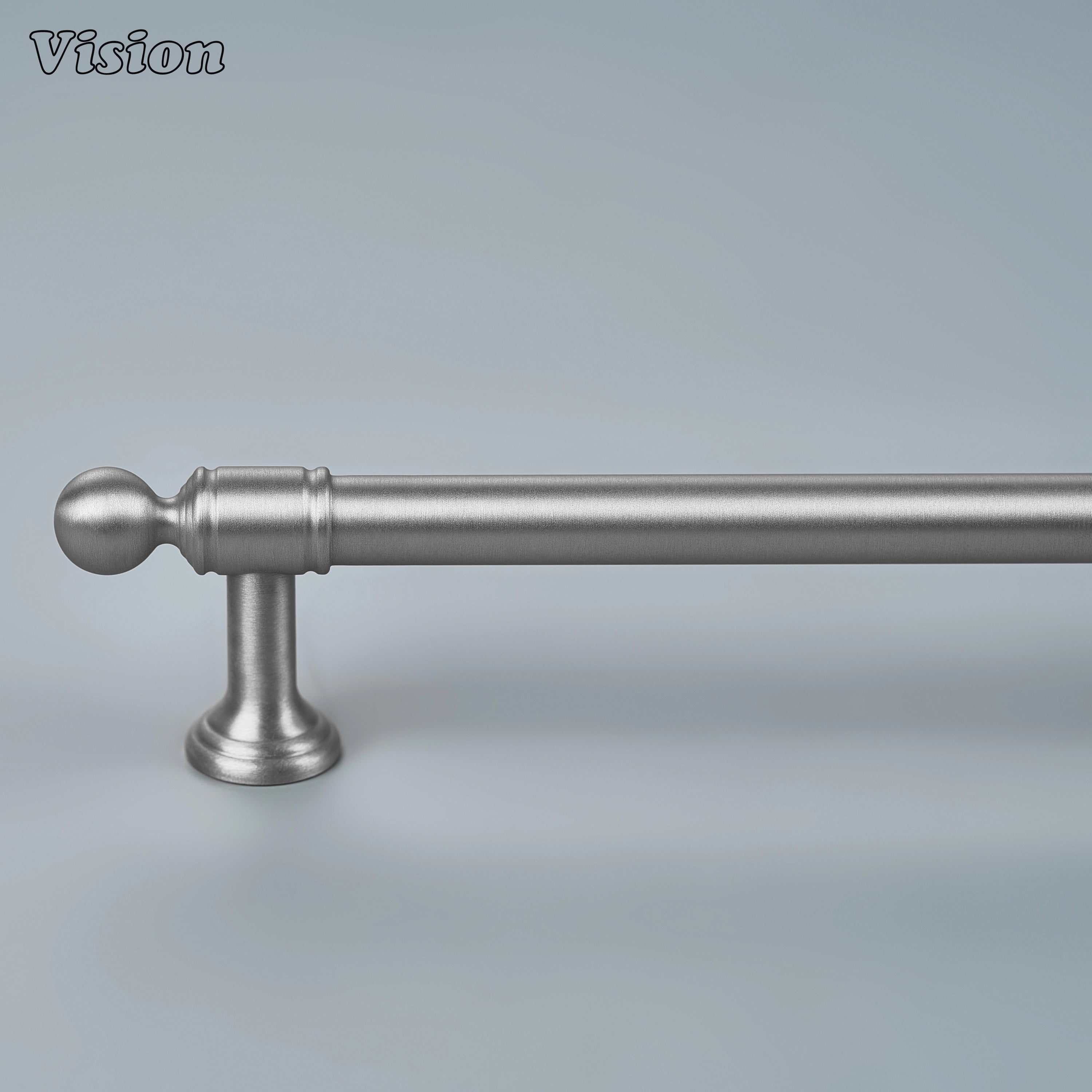 Heavy-duty silver brass cabinet pull with geometric profile on custom armoires