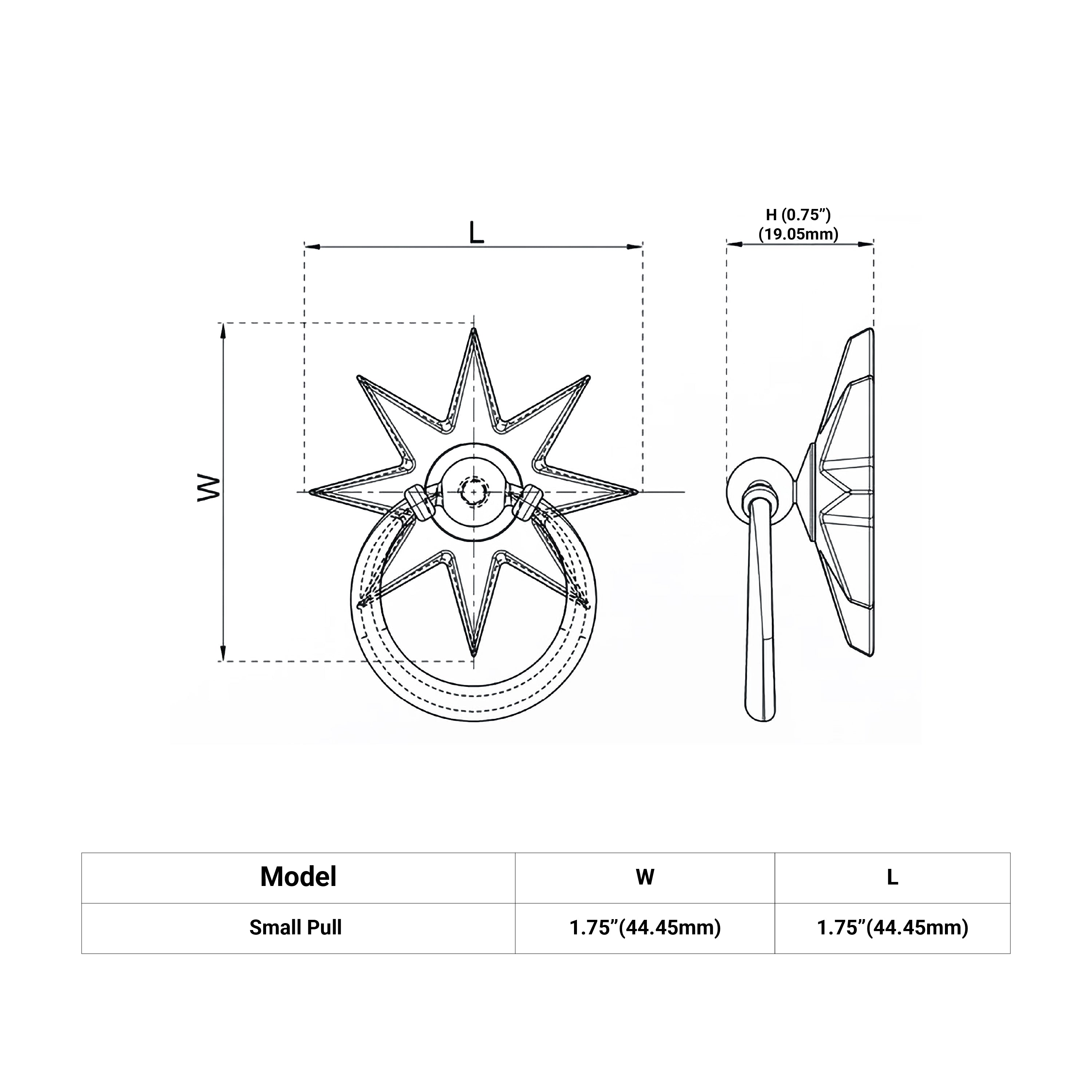 Gold plain star medallion ring pull with ergonomic circular grip for high-end cabinetry