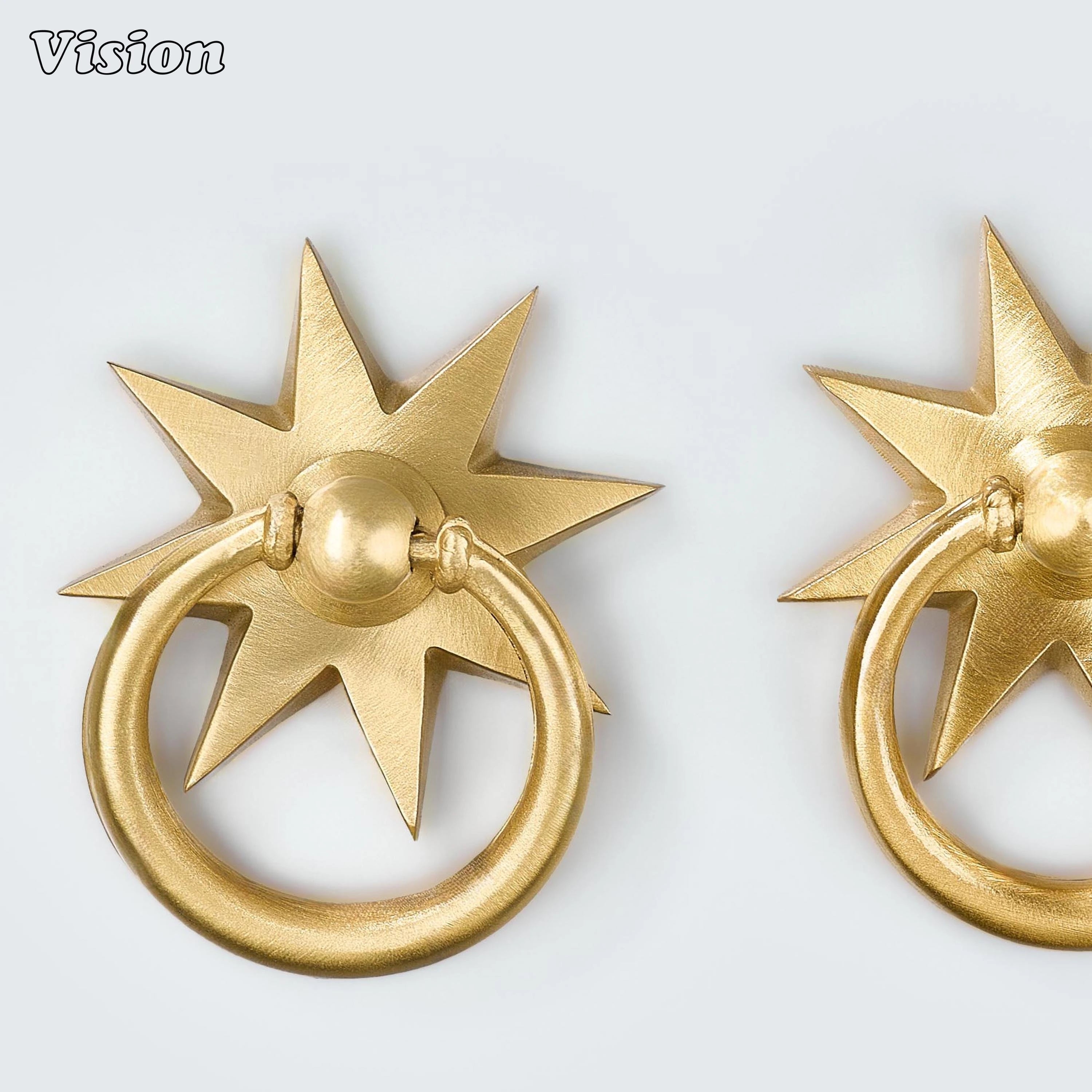 Gold plain decorative cabinet drop pull with smooth ring and star profile for kitchen island drawers