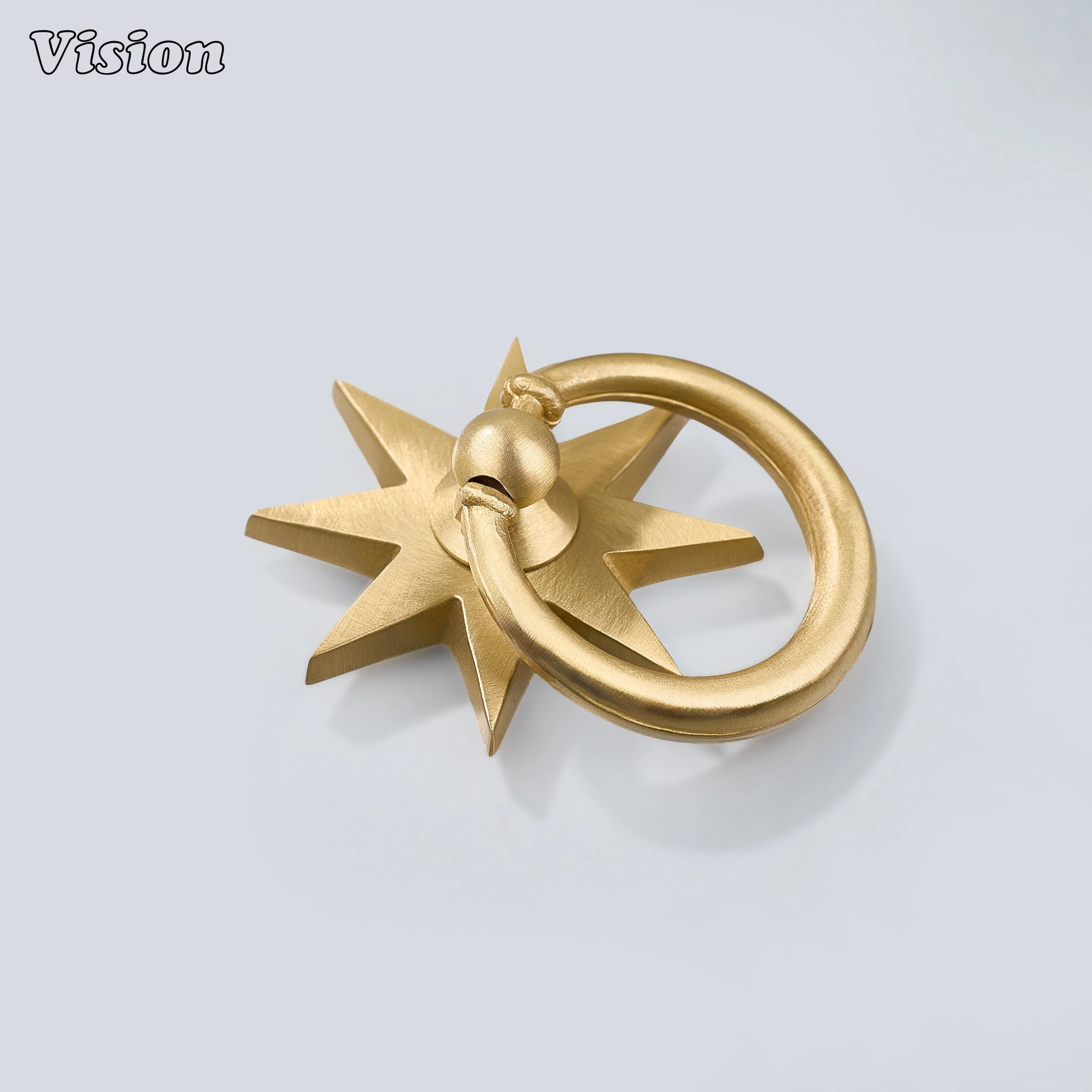 Gold plain cabinet ring pull featuring geometric star backplate for bathroom vanities and drawers