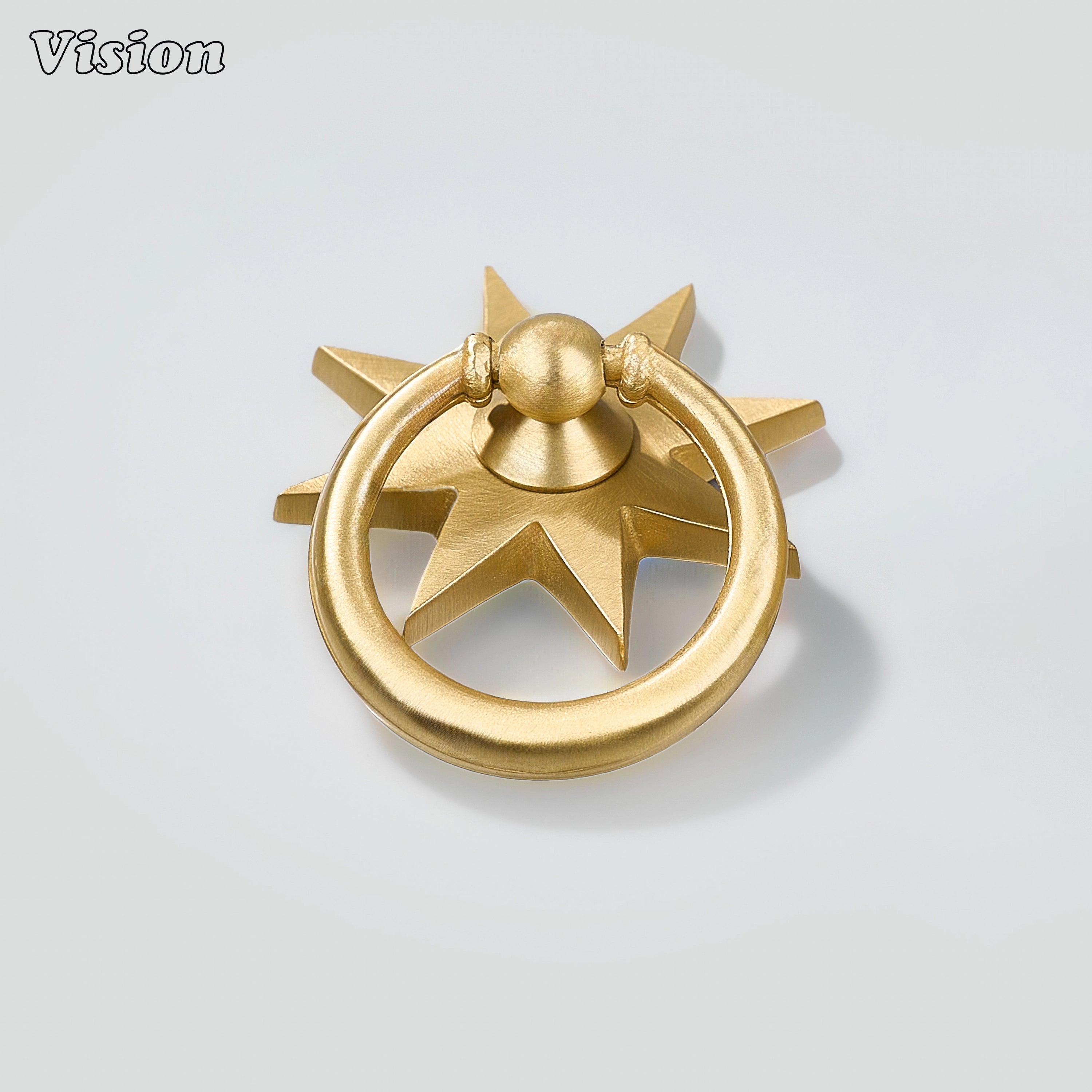 Gold plain brass medallion drop pull with smooth round ring for accent furniture and cabinets