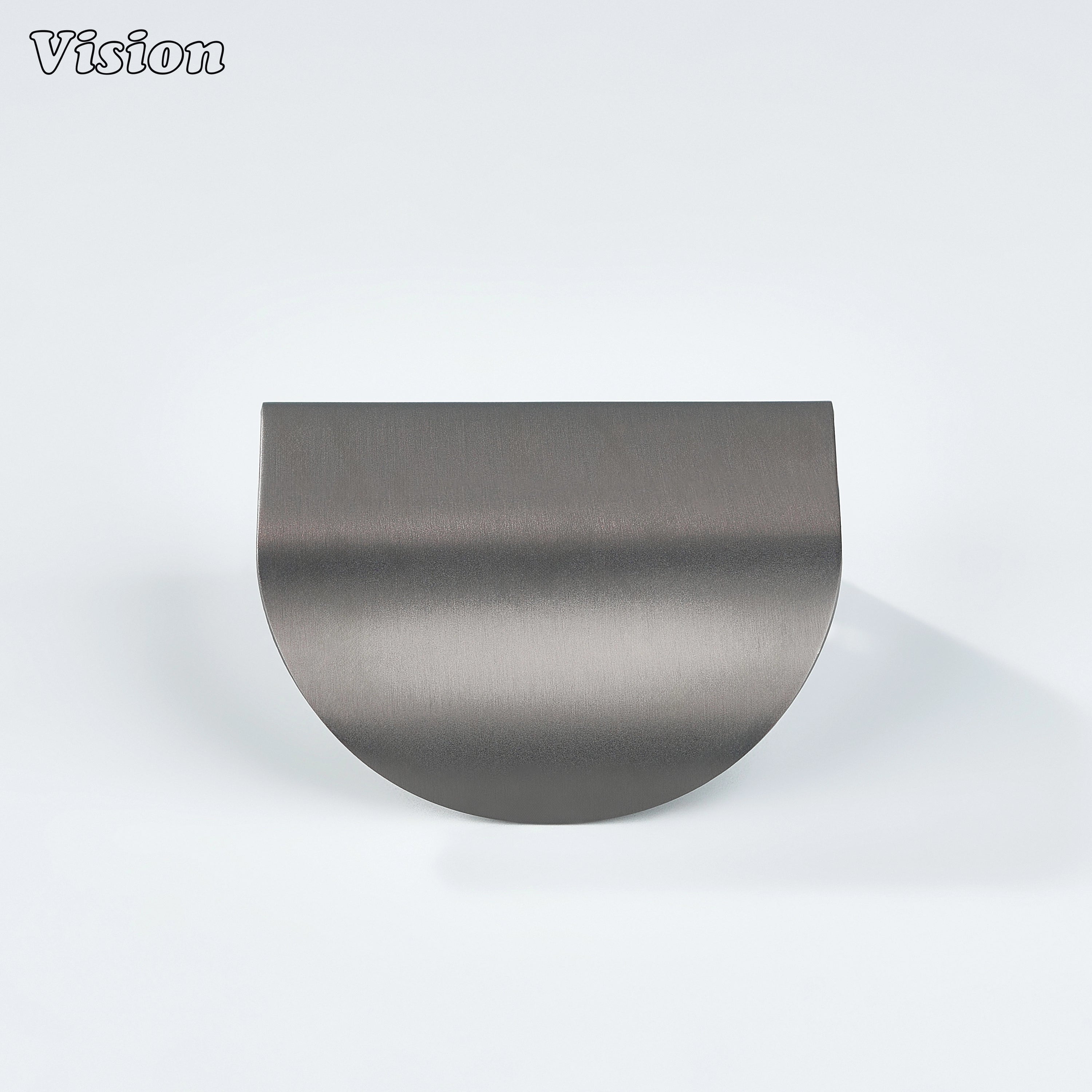 Plain curve brass cabinet pull in gunmetal with soft curved edges, suited for modern kitchen cabinets.
