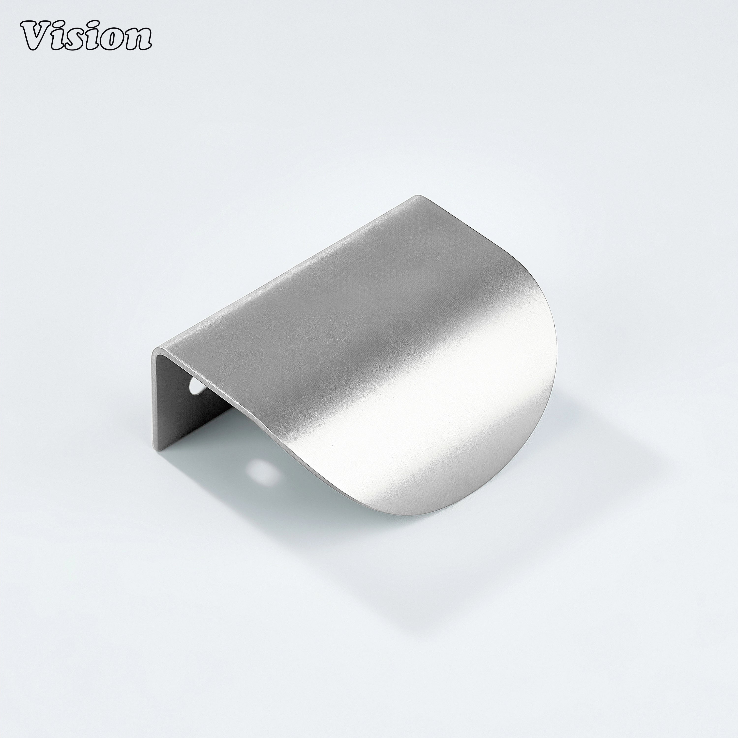 Plain curve cabinet pull in silver finish with smooth round edges, solid brass build for modern cabinets.