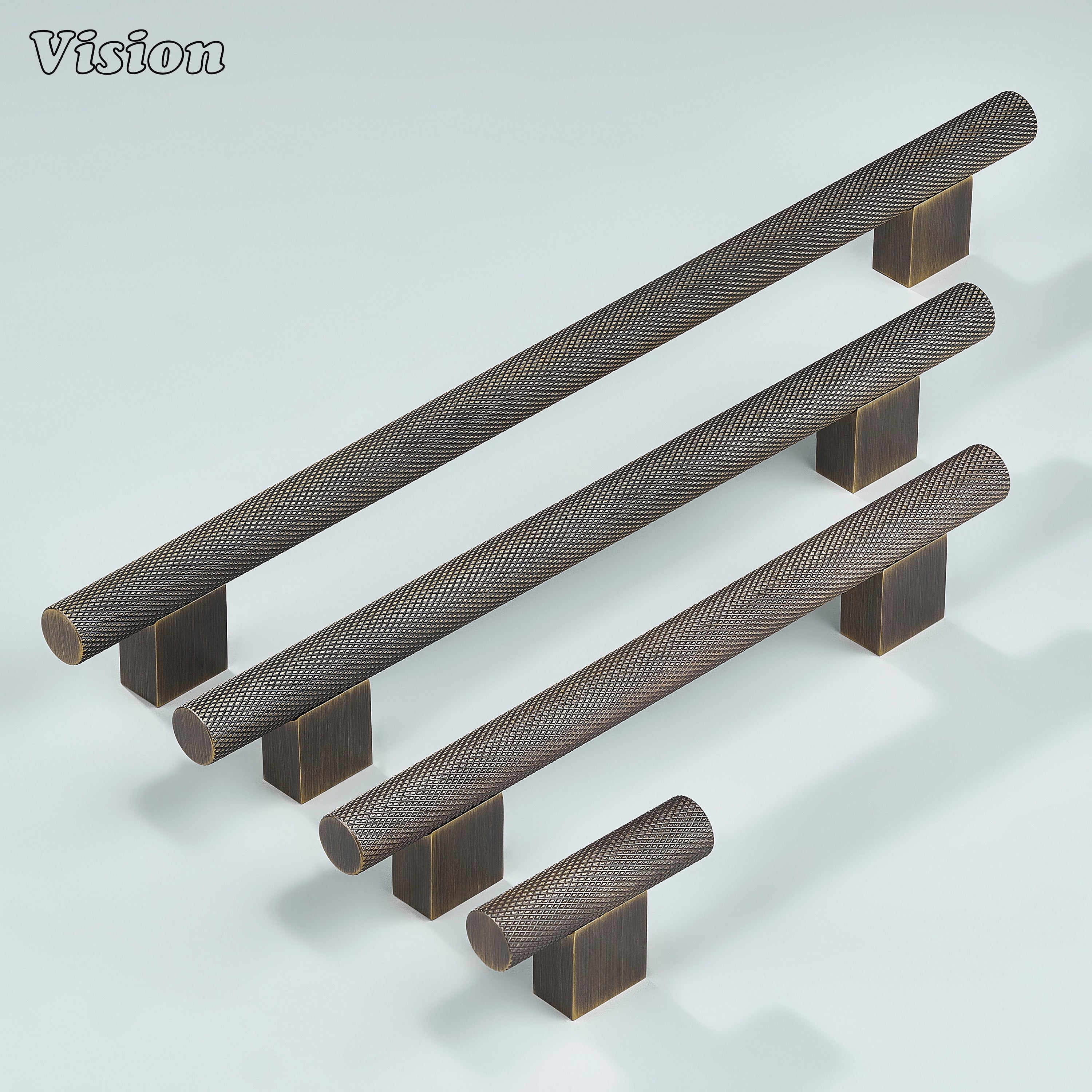 Antique Bronze knurled brass cabinet handle with bar profile for drawers