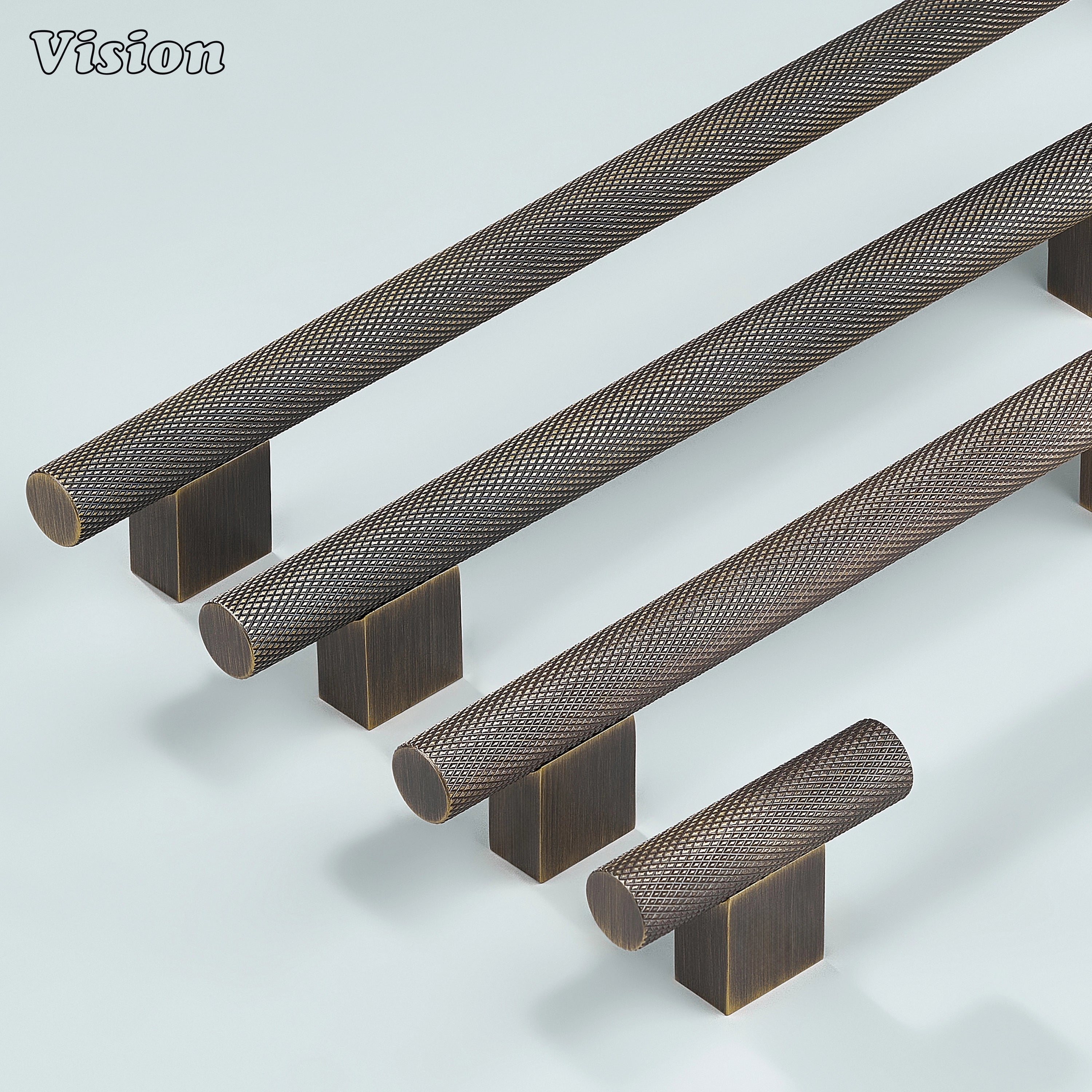 Cabinet handle featuring knurled texture in Antique Bronze for wardrobes