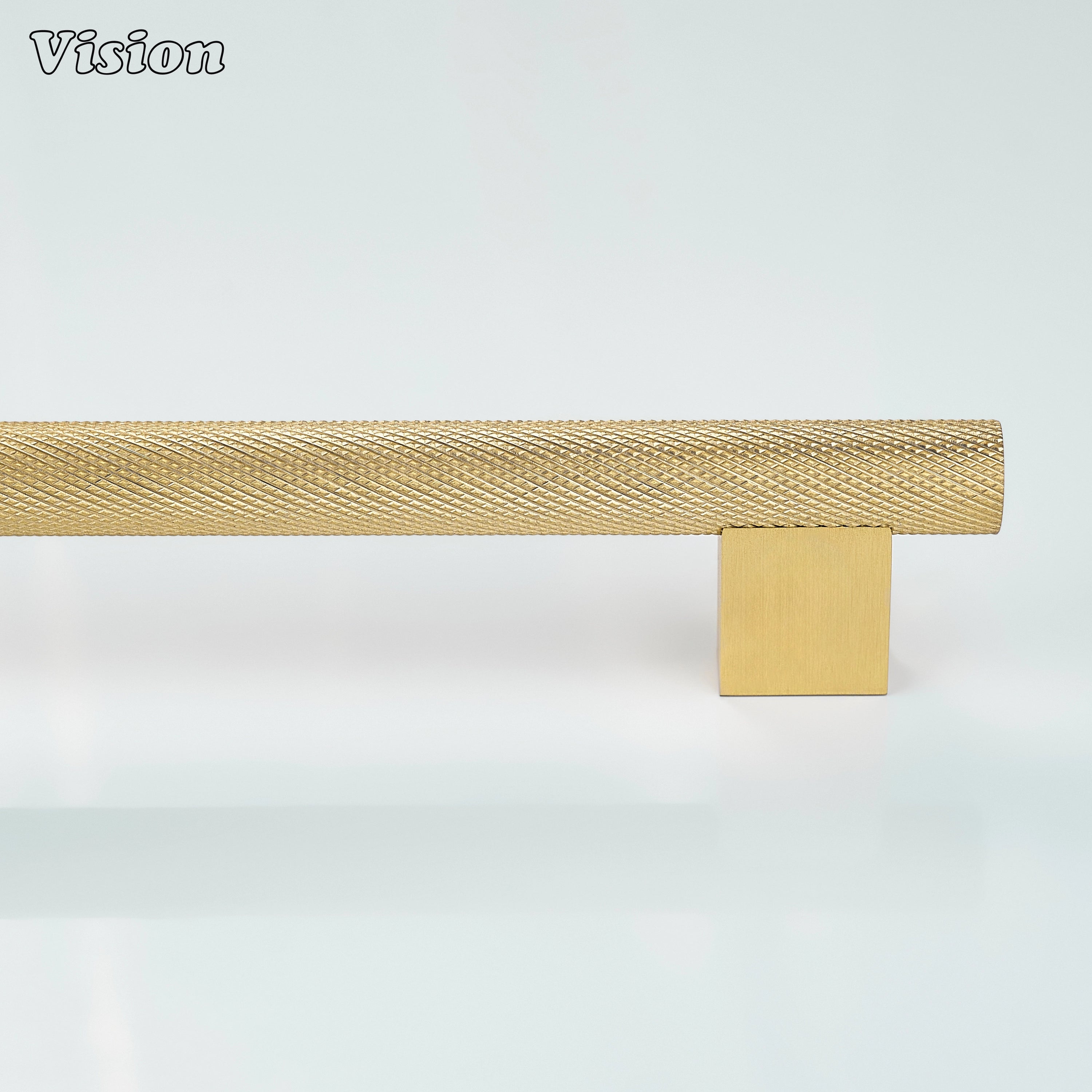 Gold finish cabinet handle with textured knurled grip and square leg support