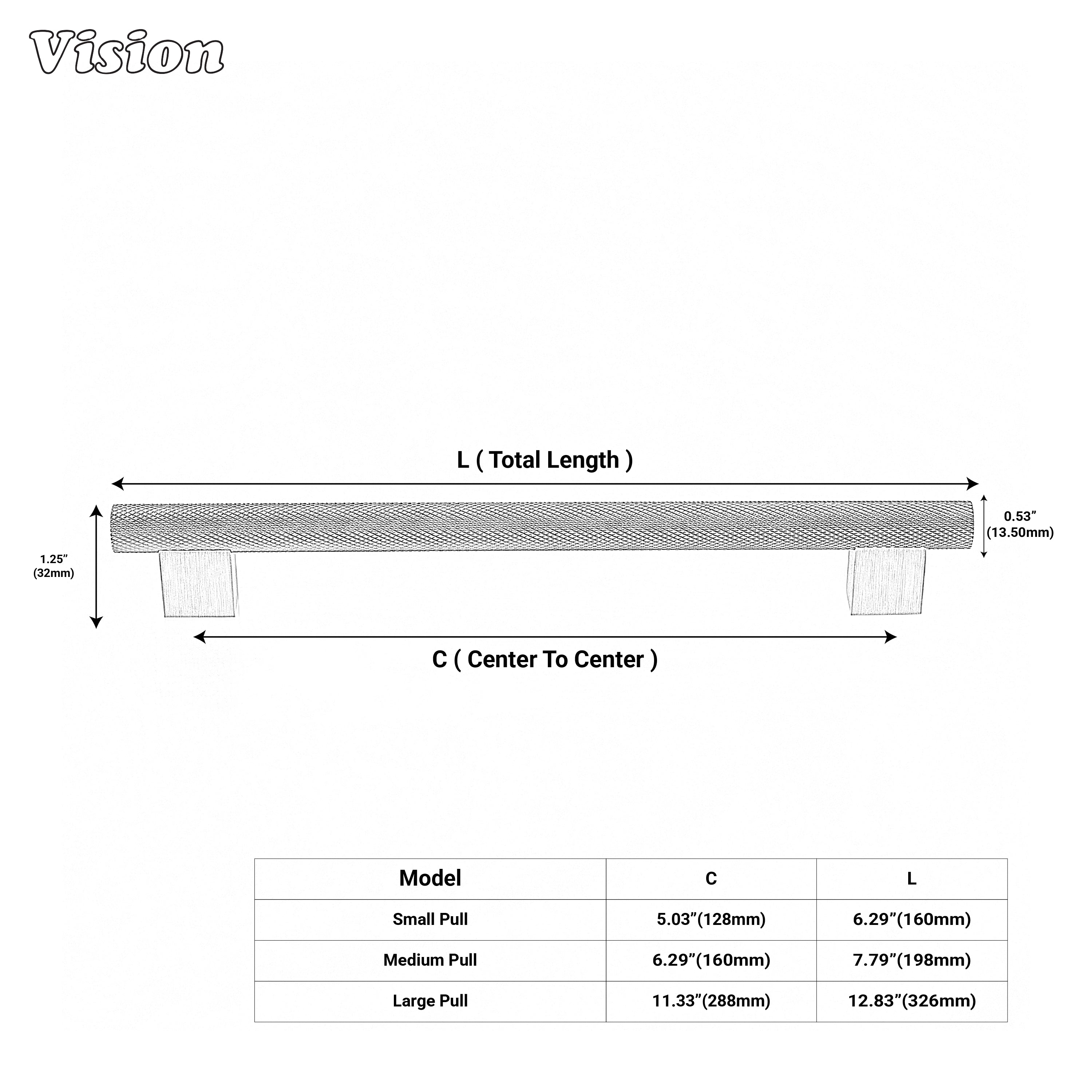 Oil Rubbed Bronze knurled bar handle for wardrobes and drawers