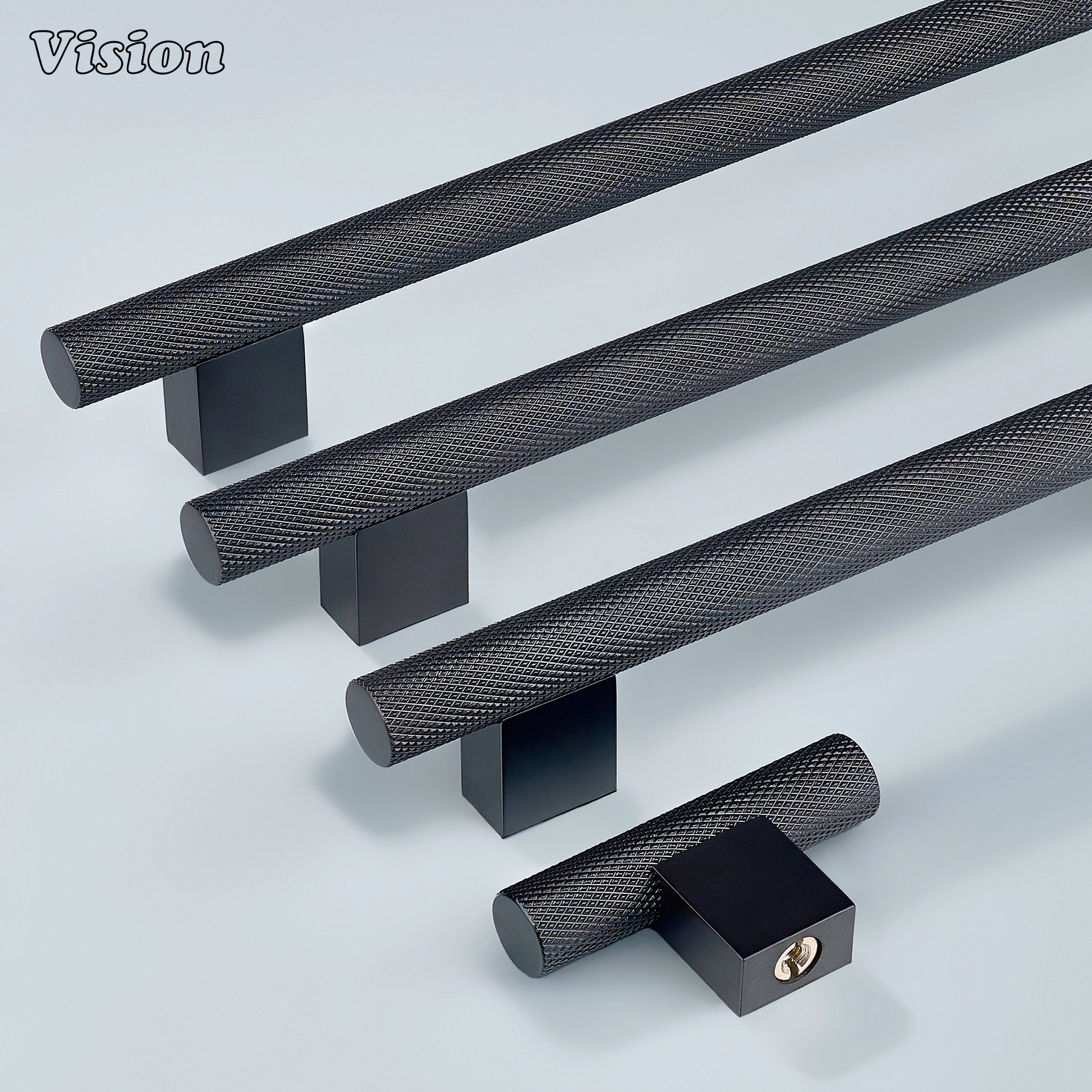 Cabinet handle featuring knurled bar profile in Oil Rubbed Bronze