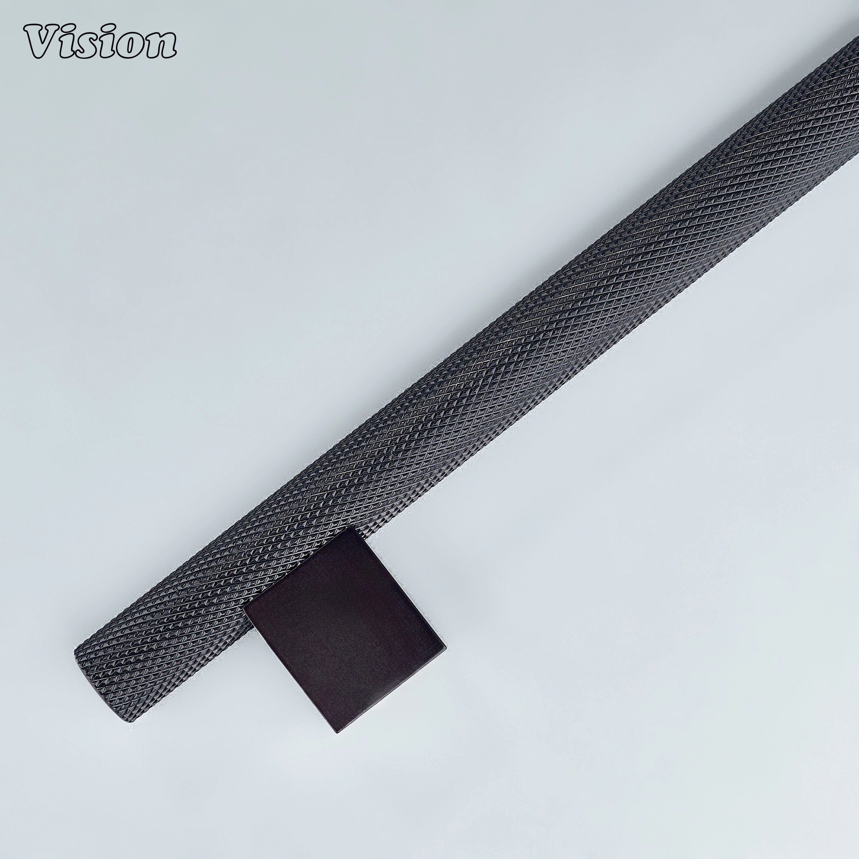 Oil Rubbed Bronze knurled brass handle mounted on cabinet doors