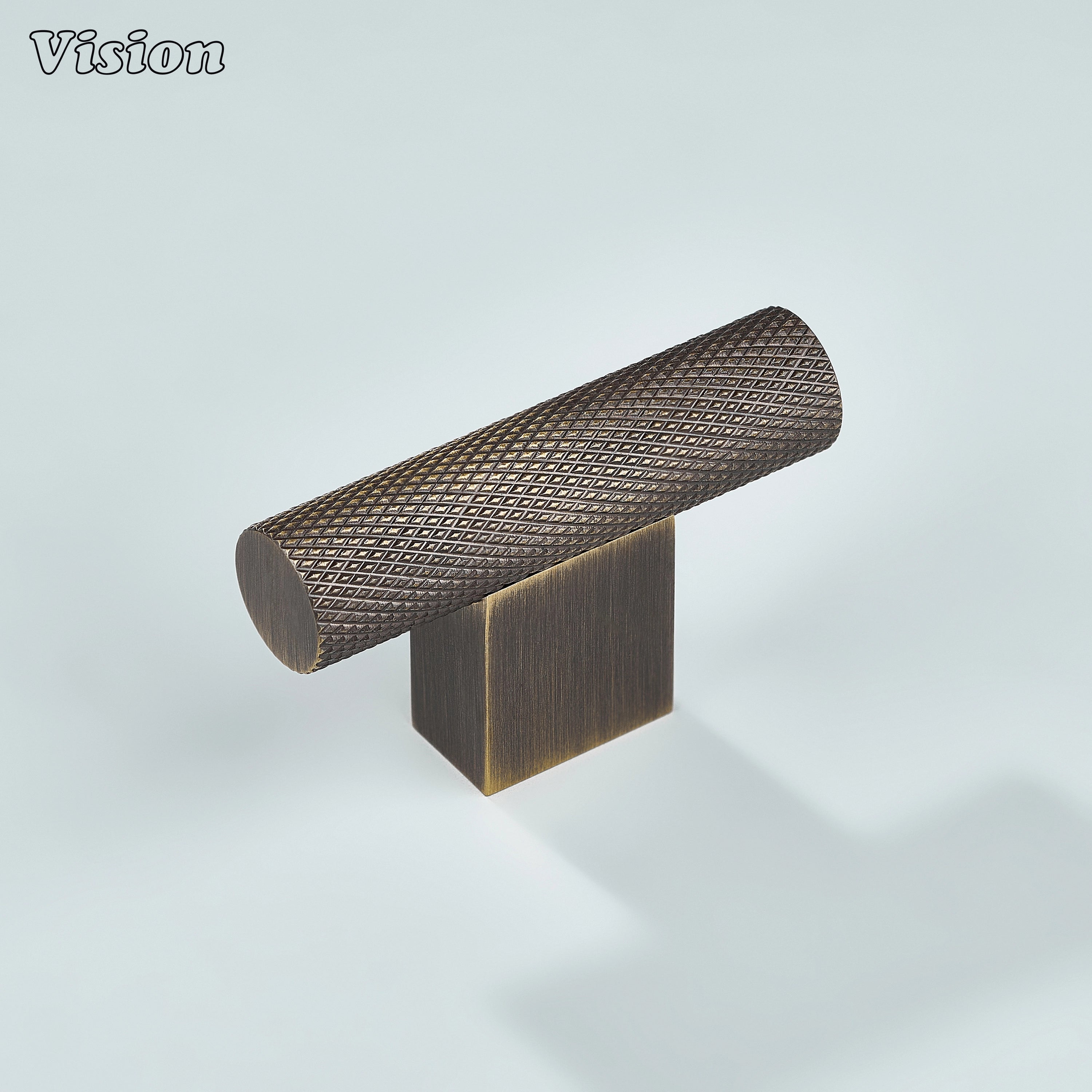 Delta antique bronze knurled T-knob with squared leg for classic cabinet upgrades.