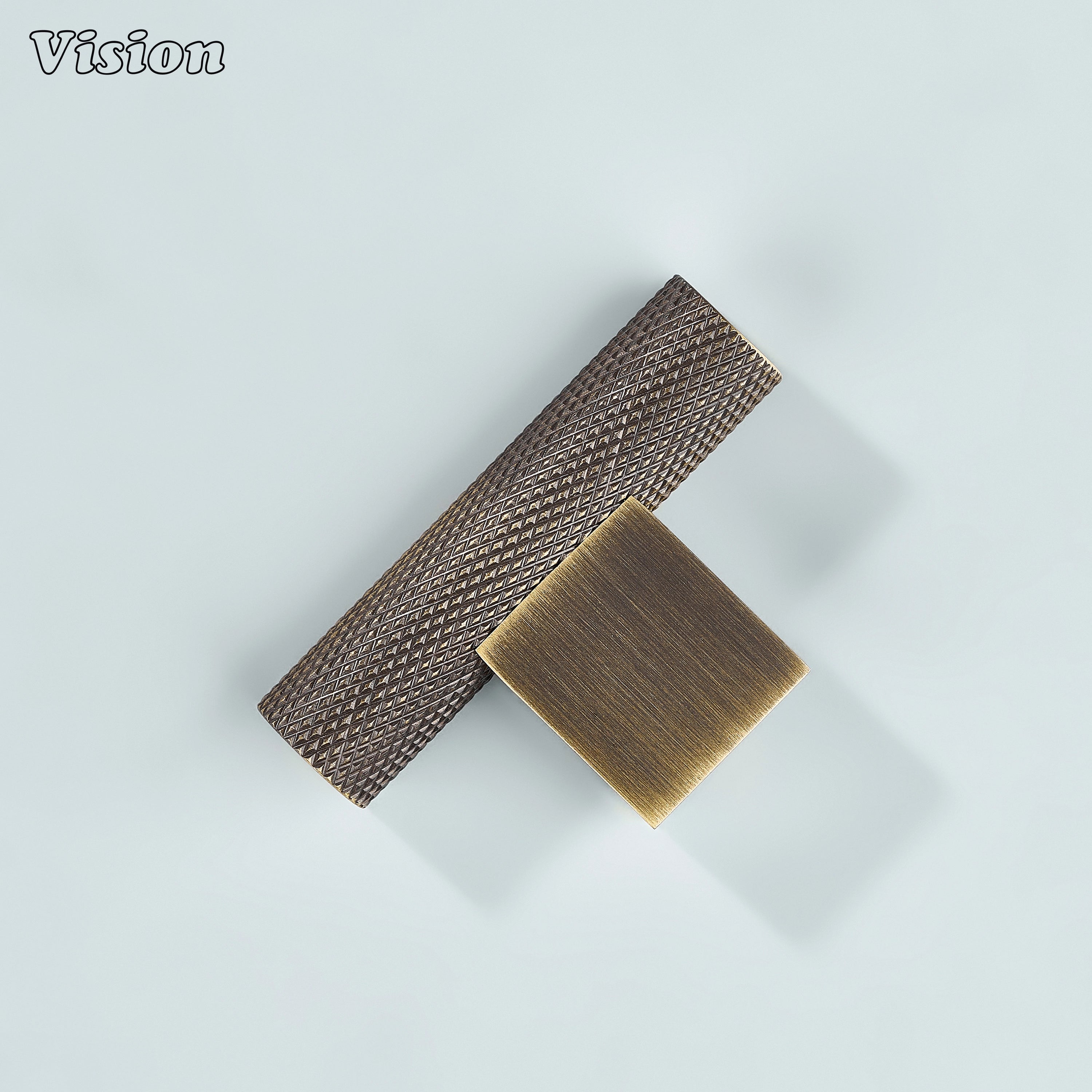 Delta antique bronze textured T-knob with squared leg for kitchen cabinets.