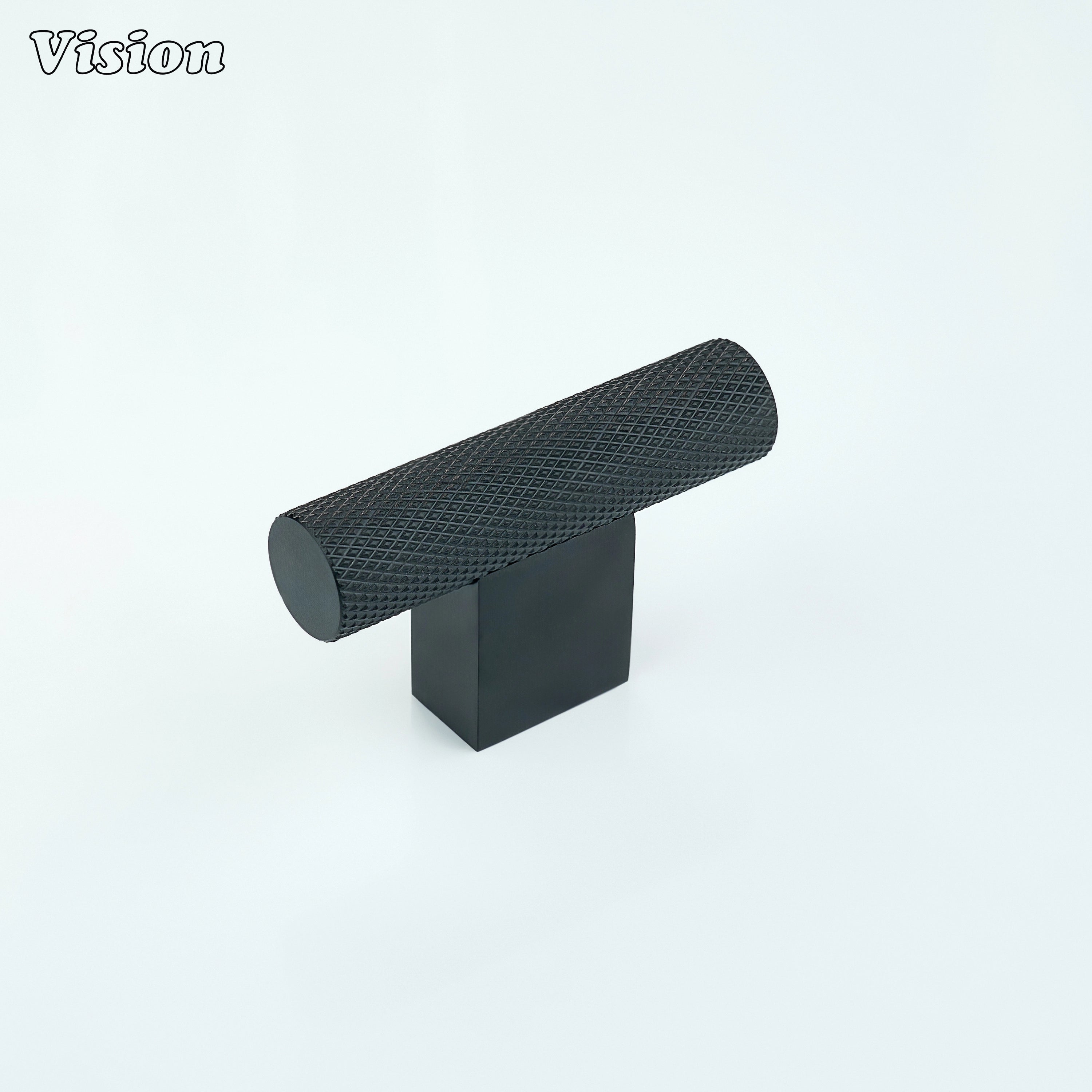 Knurled brass cabinet t-knob in Black finish with square leg for cabinetry