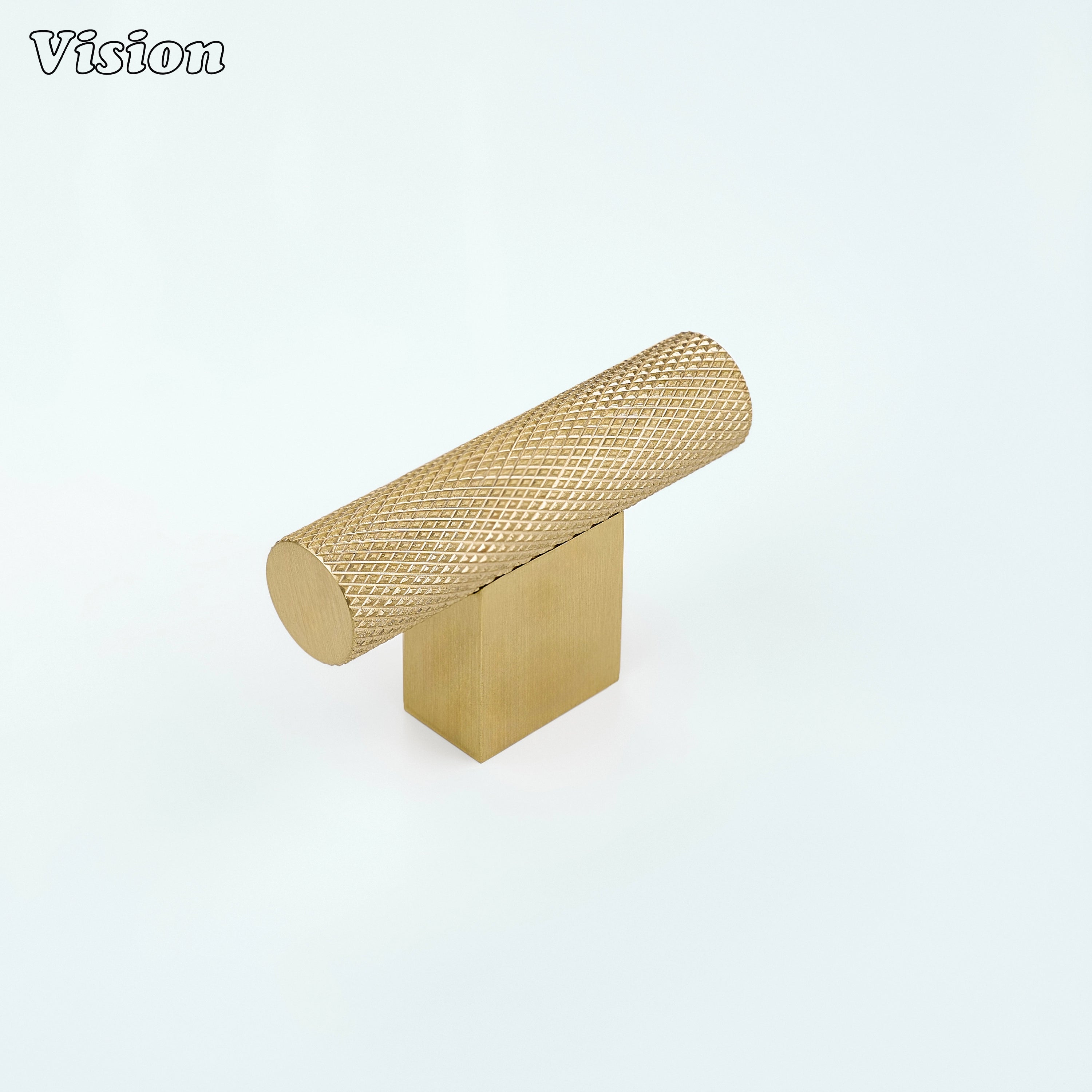 Knurled brass cabinet t-knob in Gold finish with cylindrical bar and square leg for kitchen cabinets