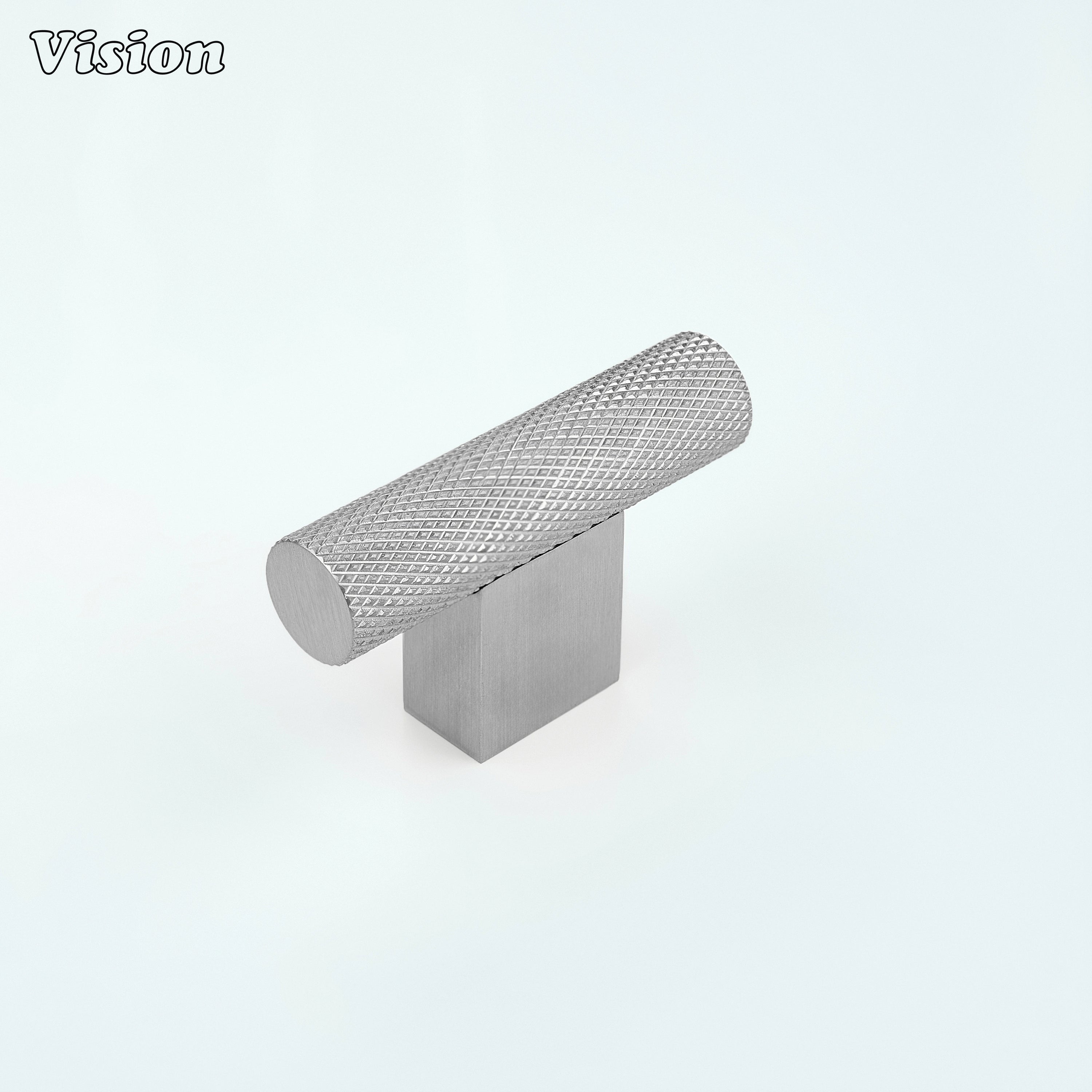 Knurled brass cabinet t-knob in Silver finish with square leg for cabinetry