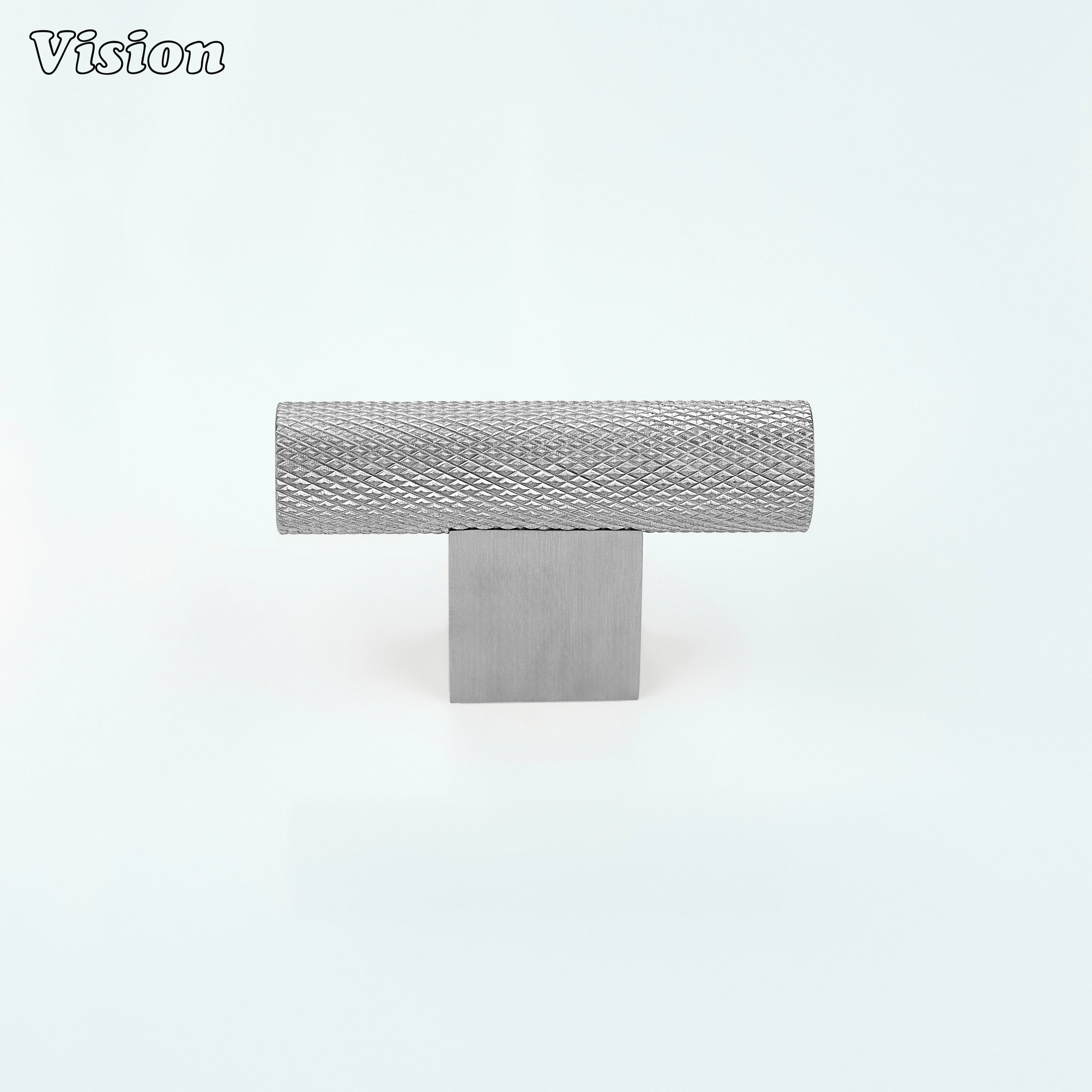 Brass t-knob with knurled profile in Silver for wardrobe doors