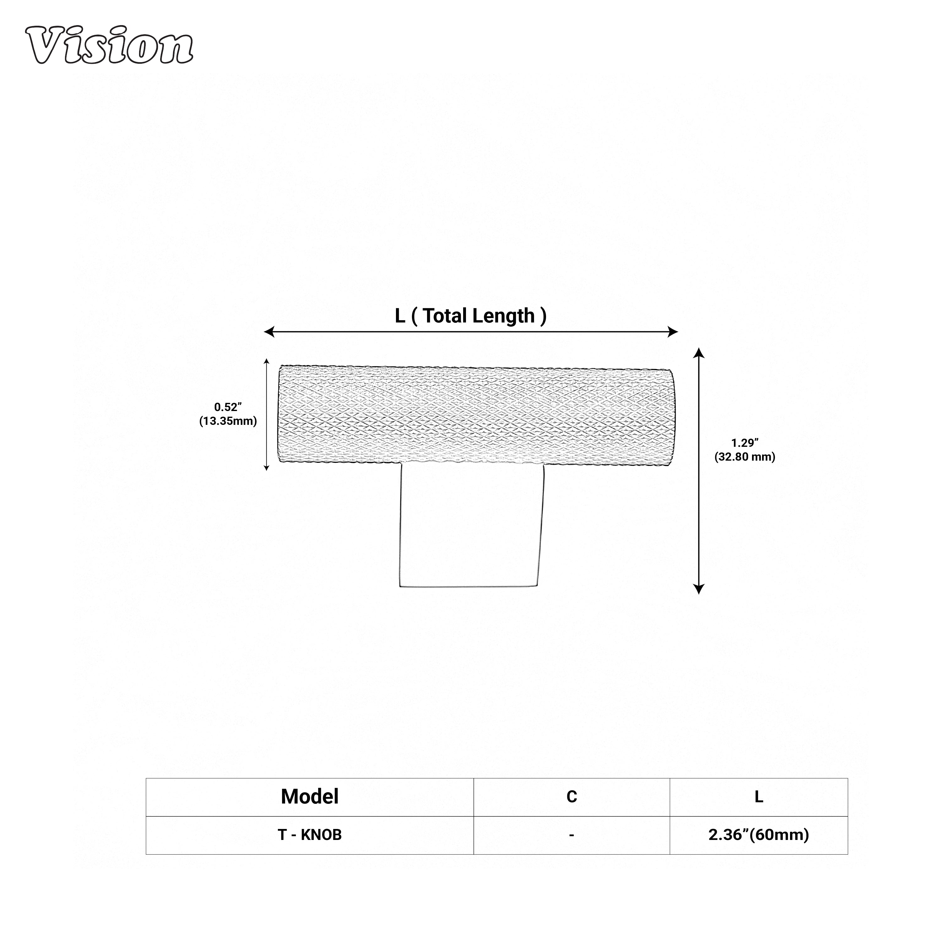 Cabinet t-knob featuring knurled grip in Silver finish for kitchens