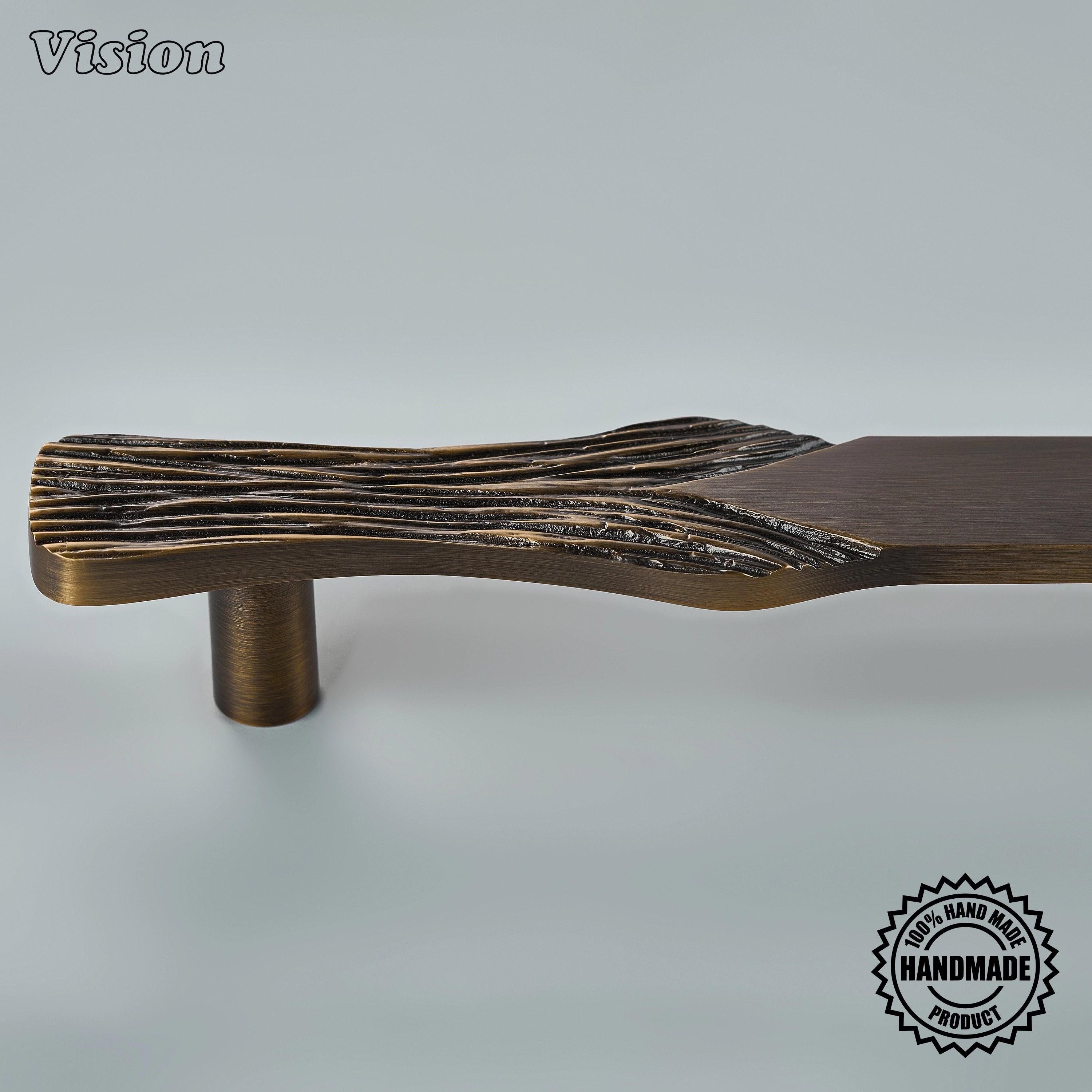 Premium Antique Bronze cabinet appliance handle with sculpted driftwood detailing for modern kitchen cabinetry.
