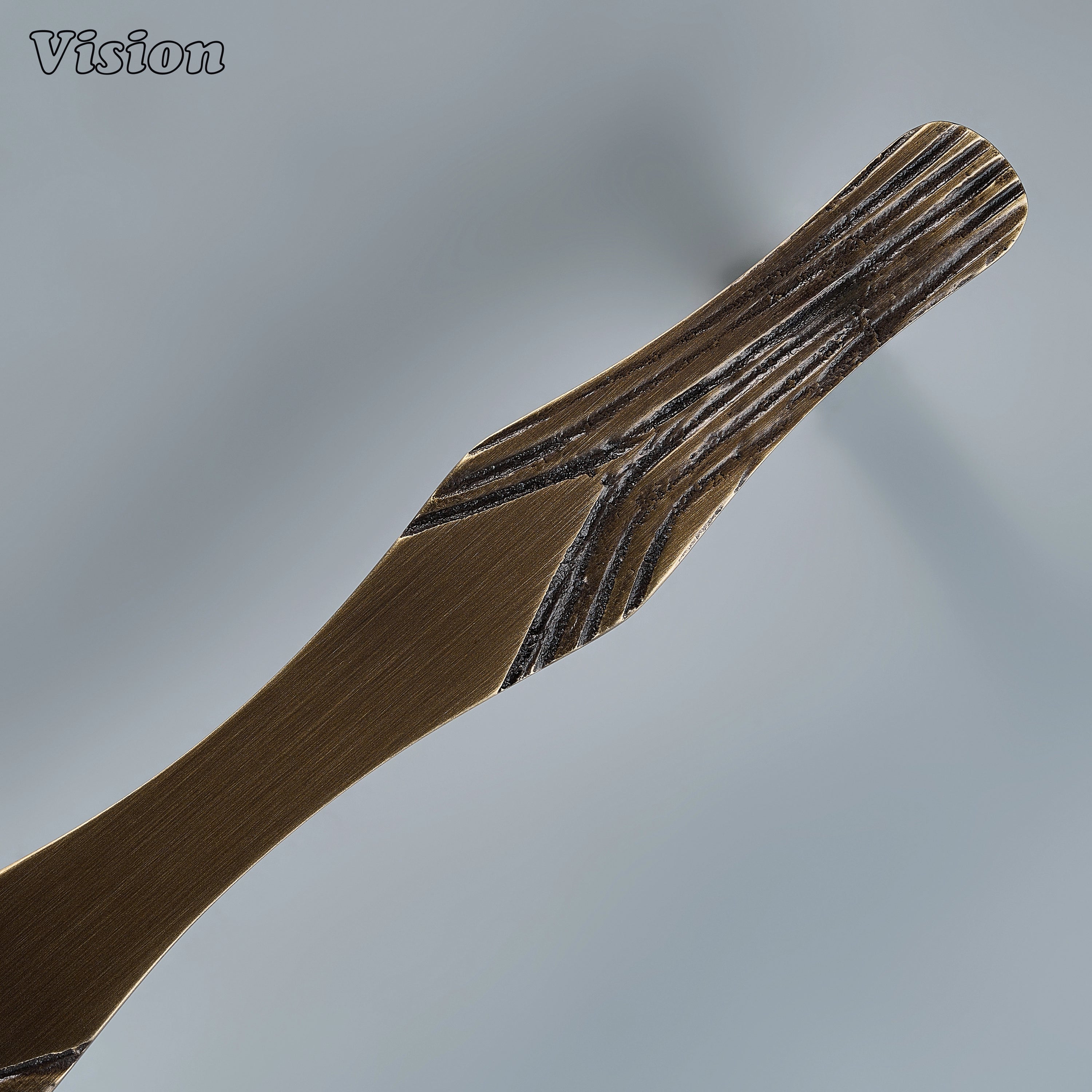 Antique bronze handcrafted cabinet handle with natural woodgrain-inspired carving for contemporary furniture