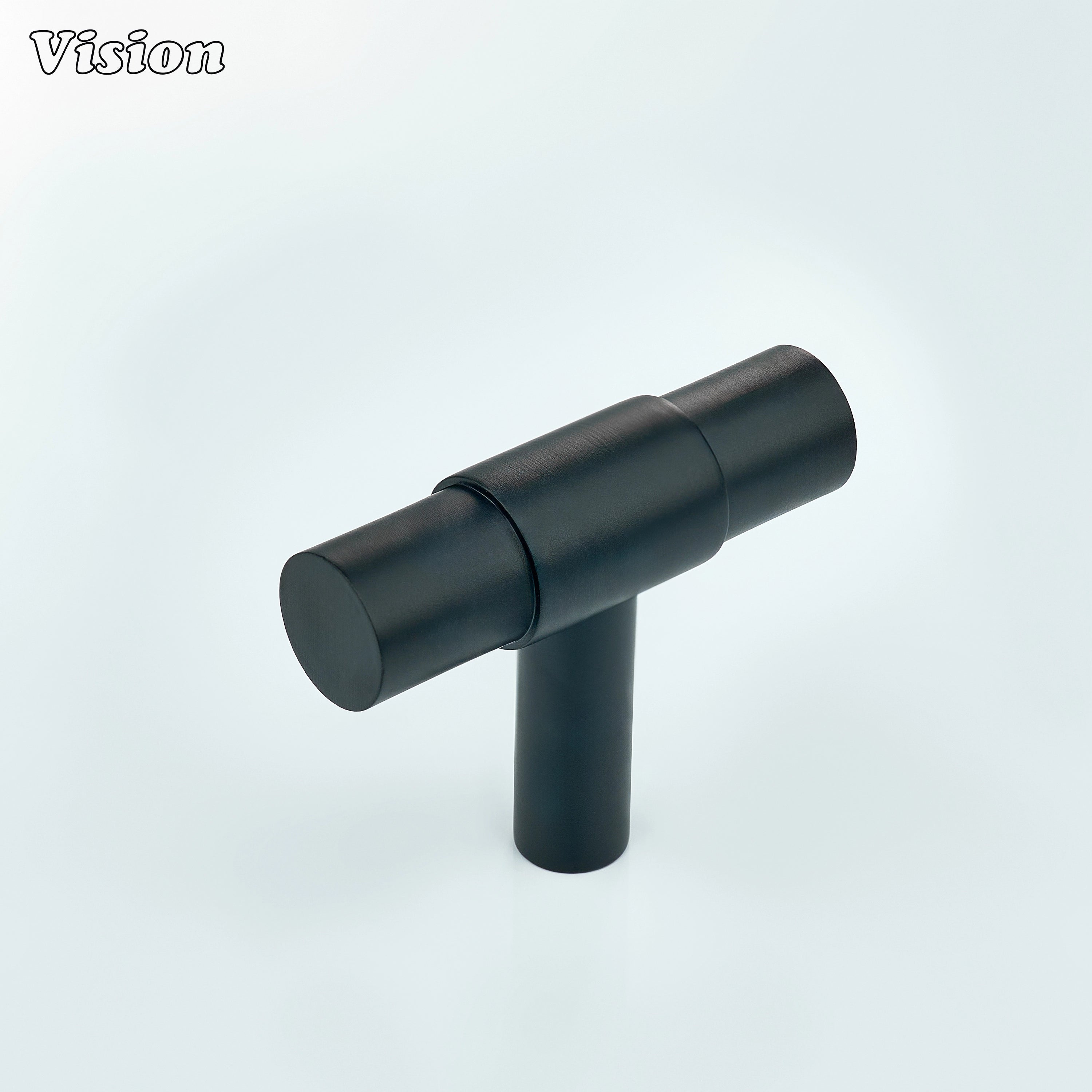 Black solid brass cabinet t-knob with cylindrical bar and center ring for kitchen cabinets