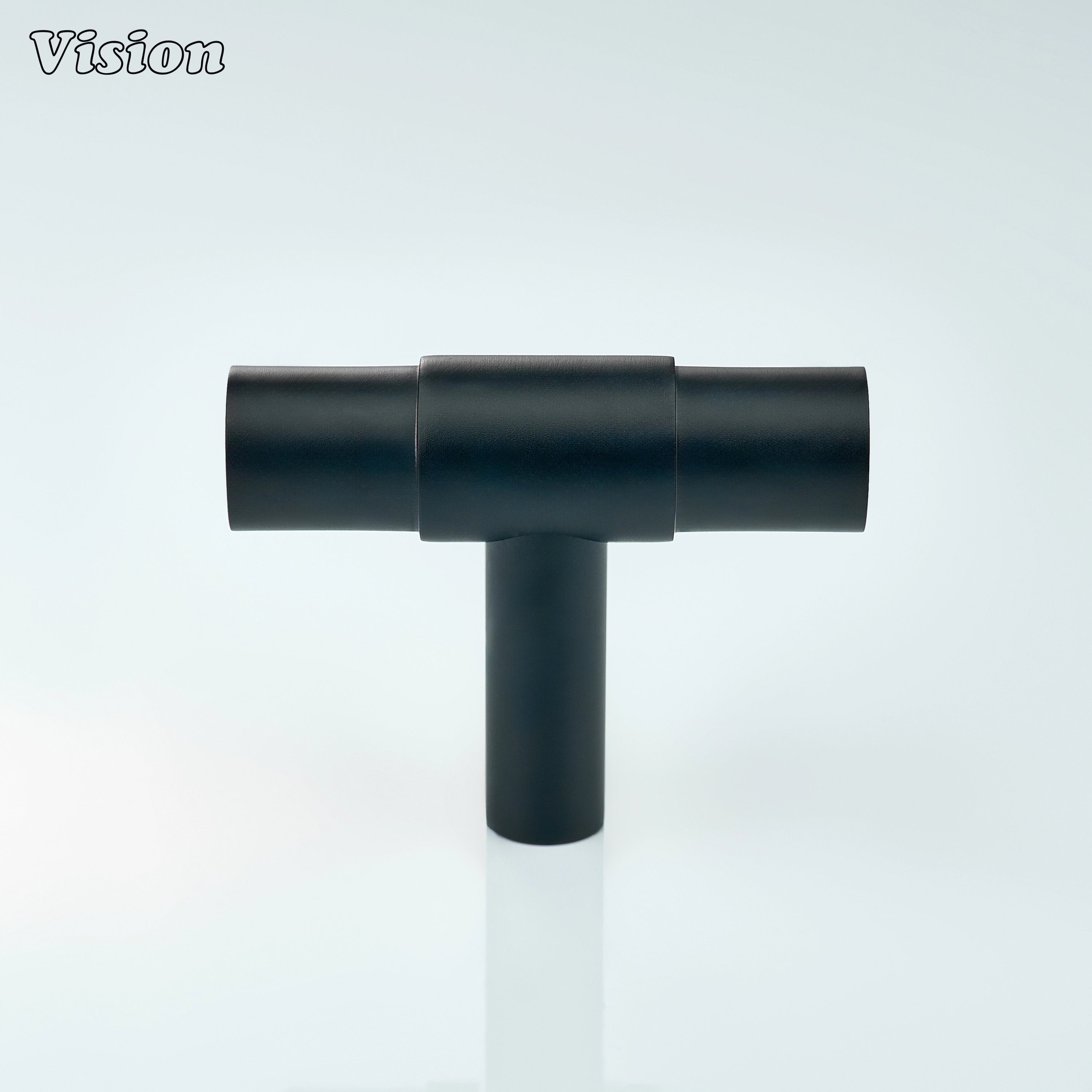 Black premium furniture knob with smooth bar and center accent ring