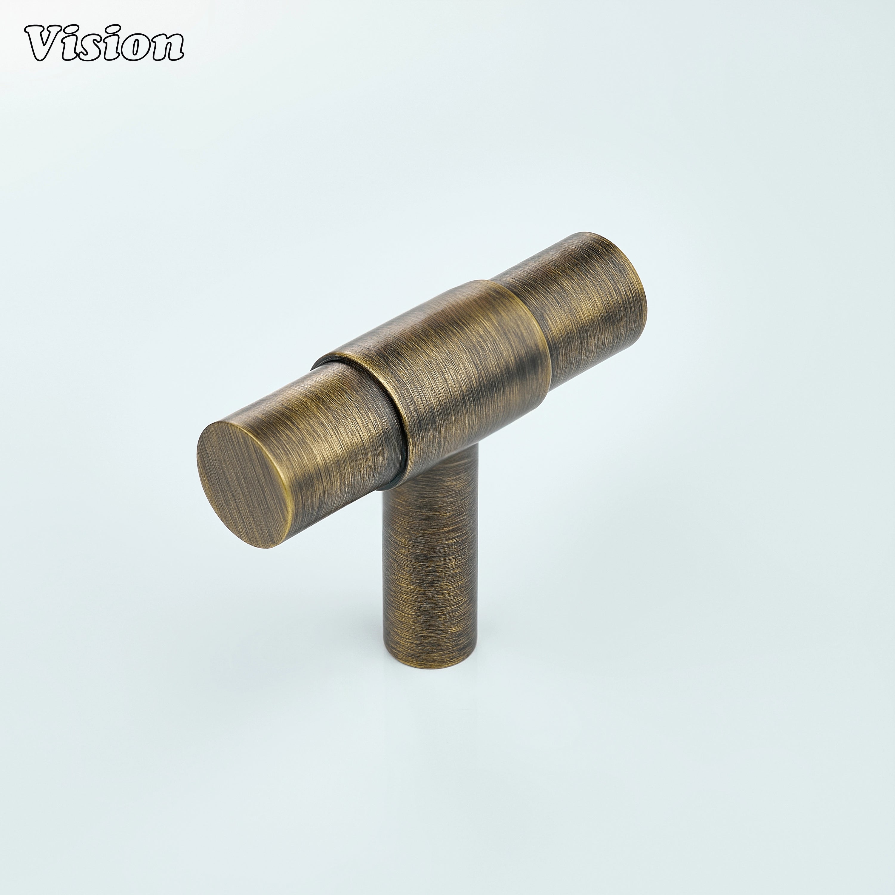 Antique Bronze solid brass cabinet t-knob with plain cylindrical bar and center ring detail for drawers