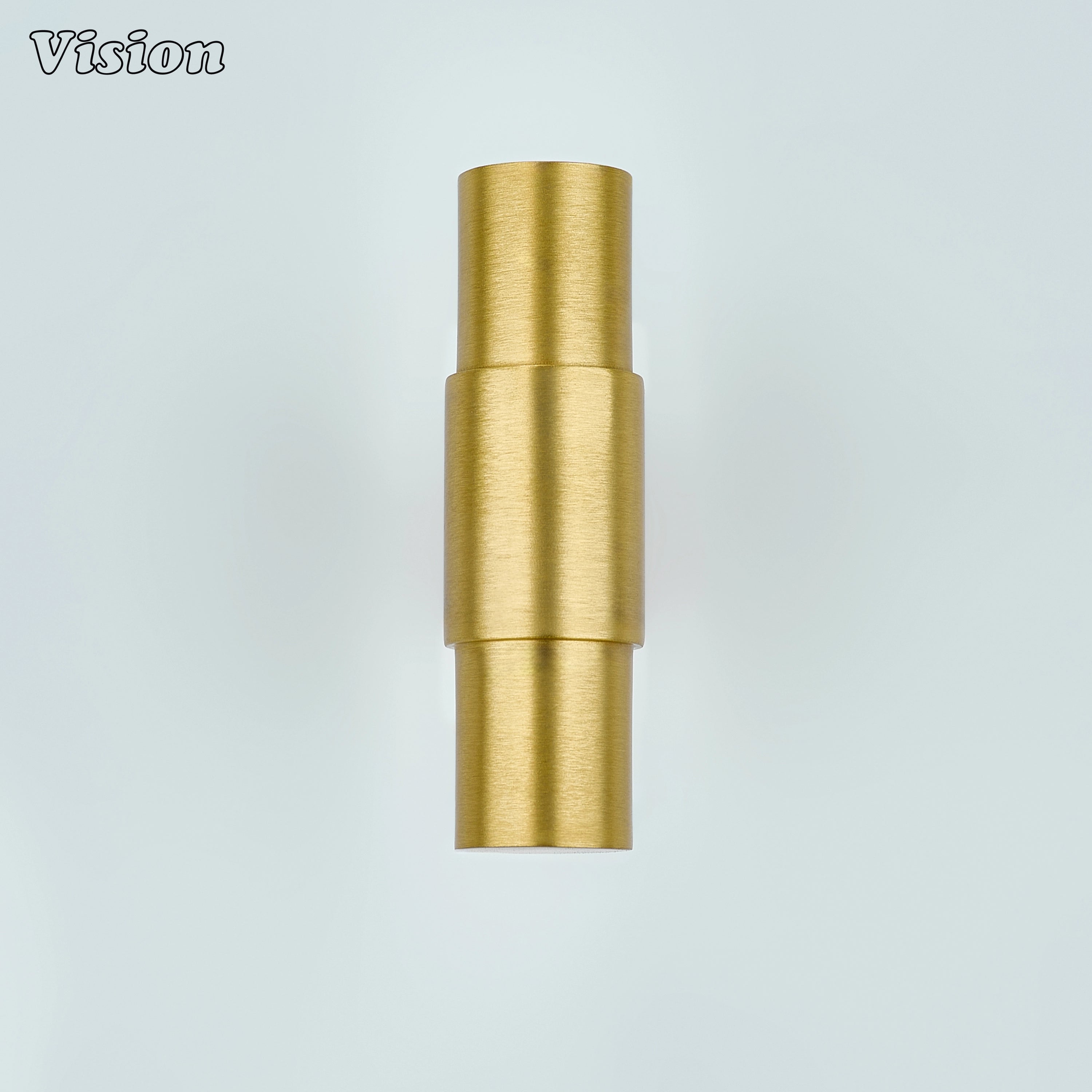 Gold furniture knob with solid brass cylindrical bar and stepped ring detail