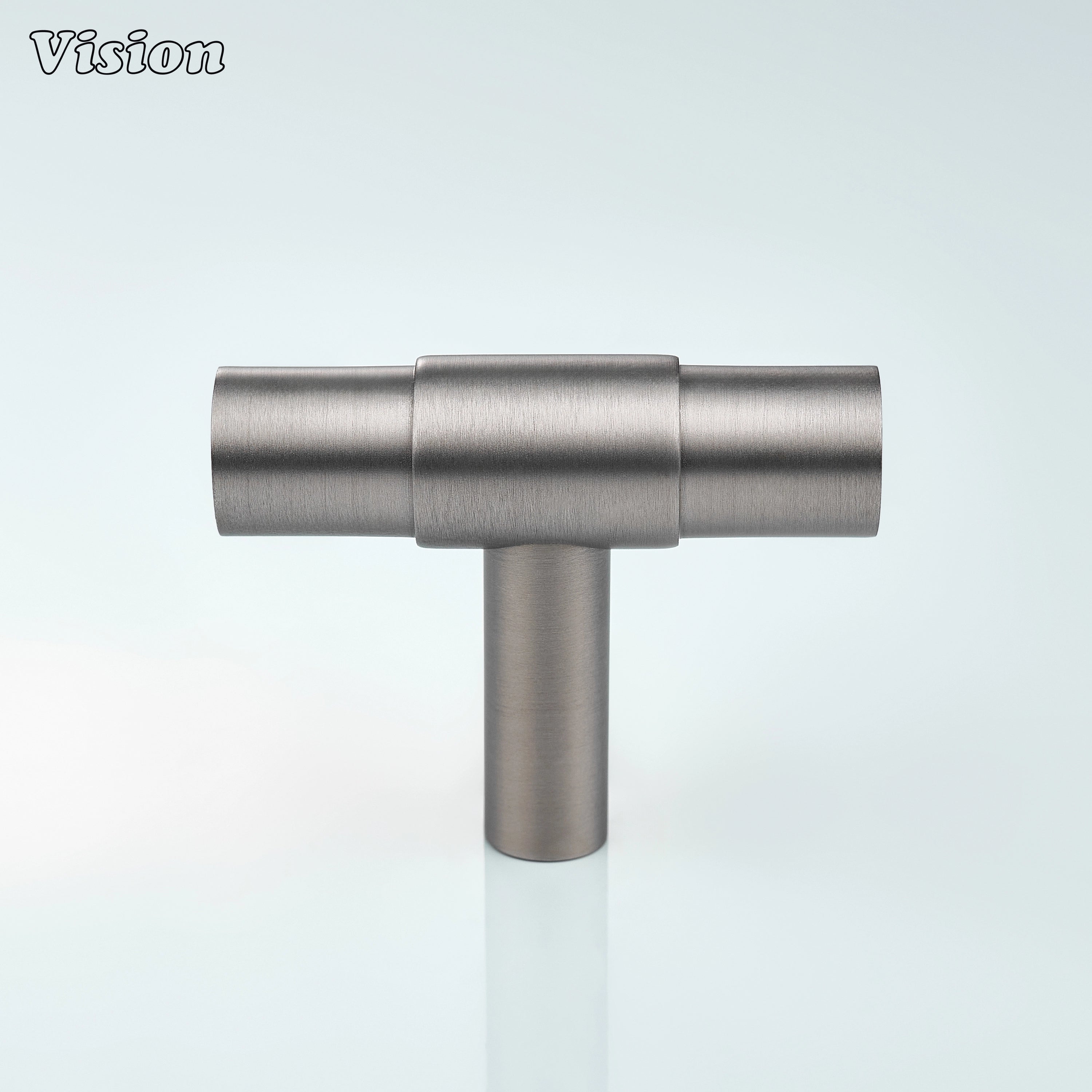 Silver premium t-knob with smooth bar and central ring accent for wardrobes