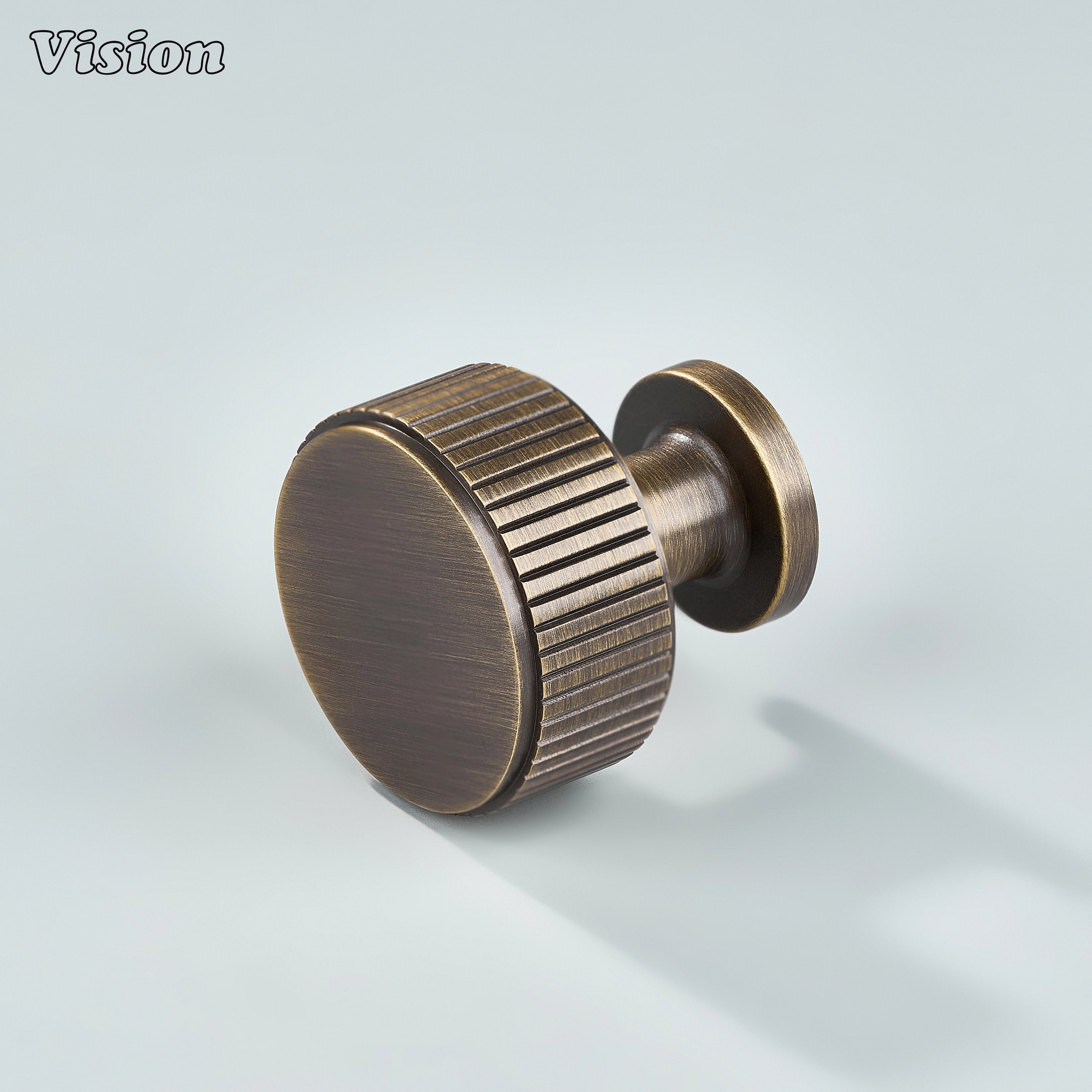 Antique Bronze linear knurled brass cabinet knob with round face for classic kitchen cabinets