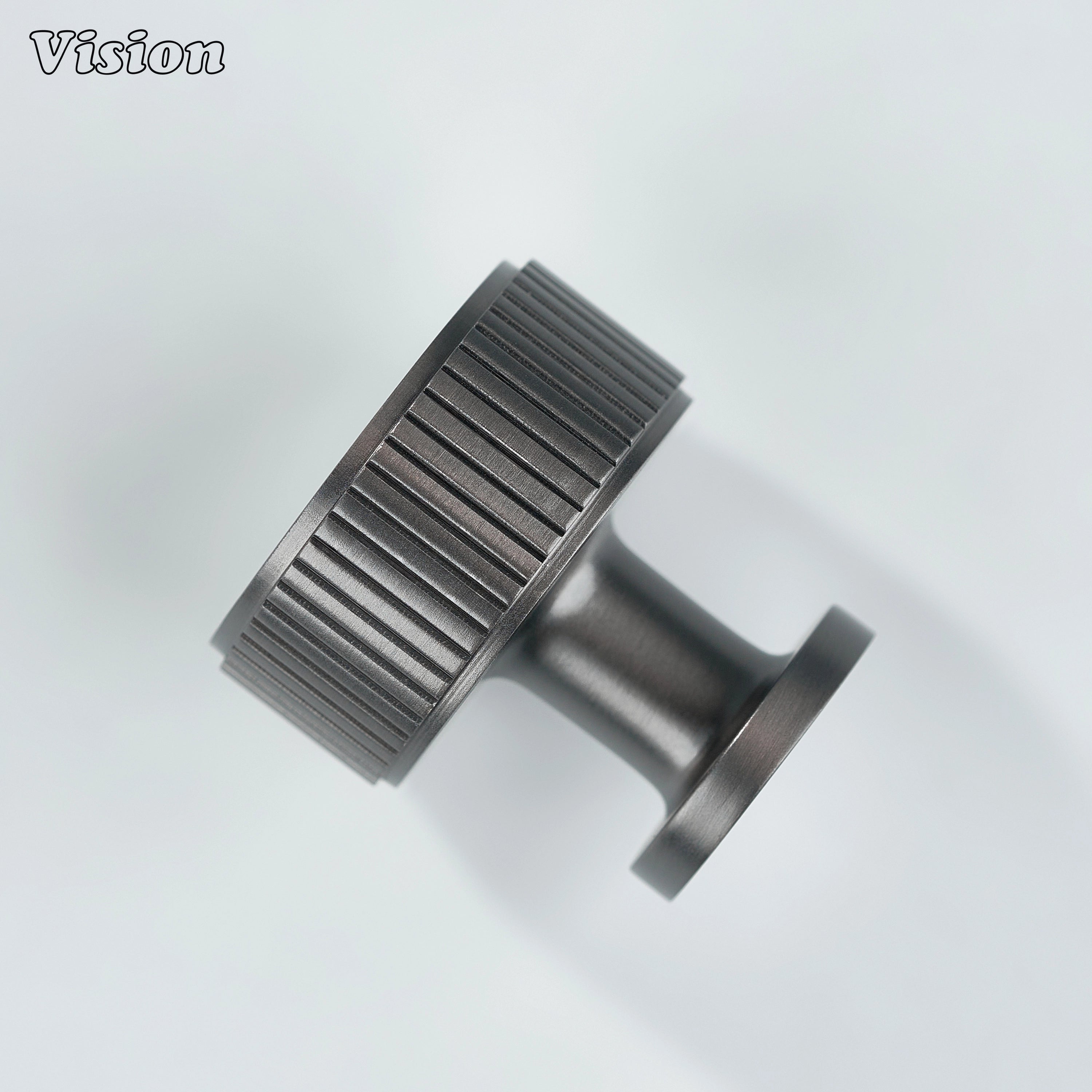 Solid brass round cabinet knob in Gunmetal with knurled detailing for cabinets