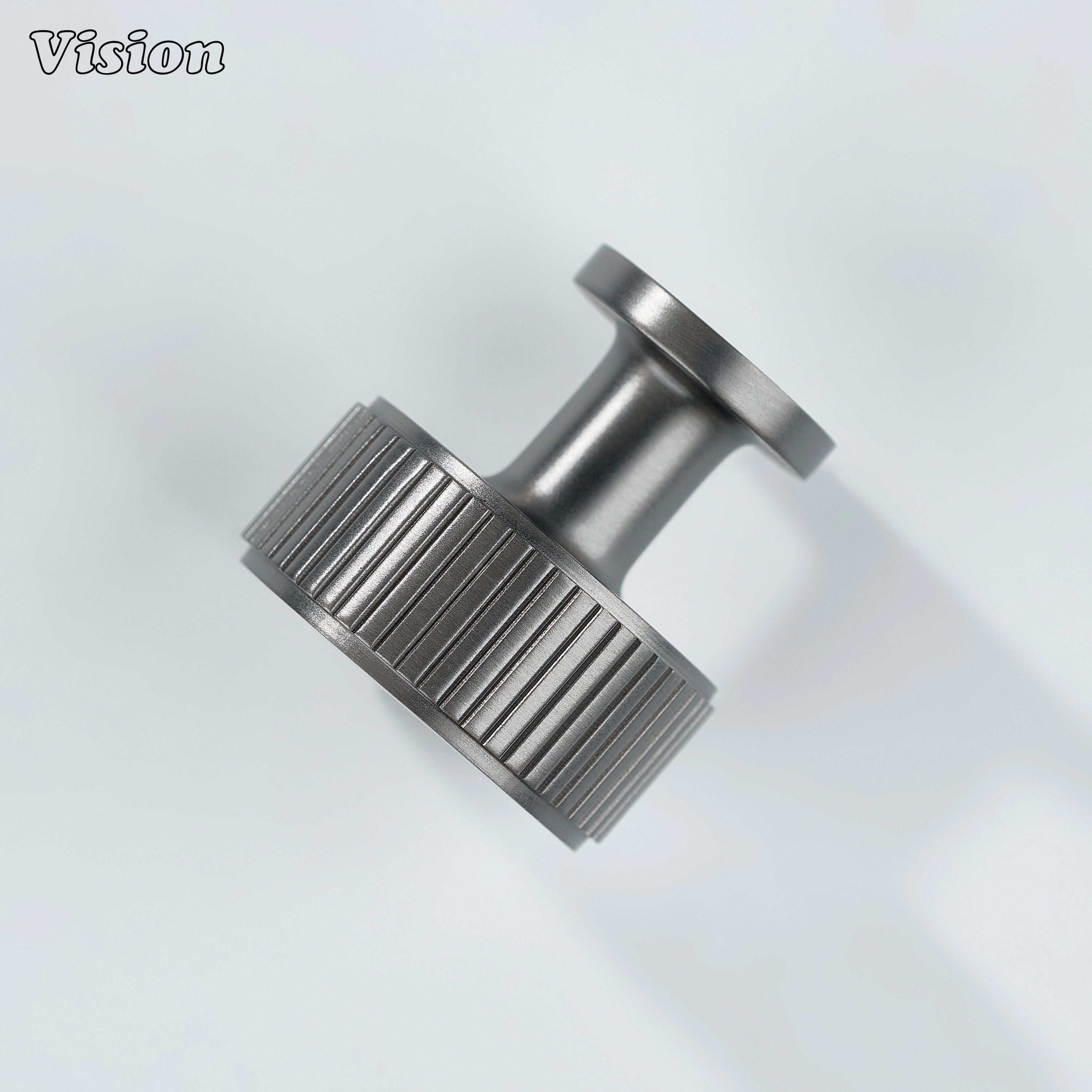 Gunmetal finished knurled brass cabinet knob designed for kitchen cabinets and furniture