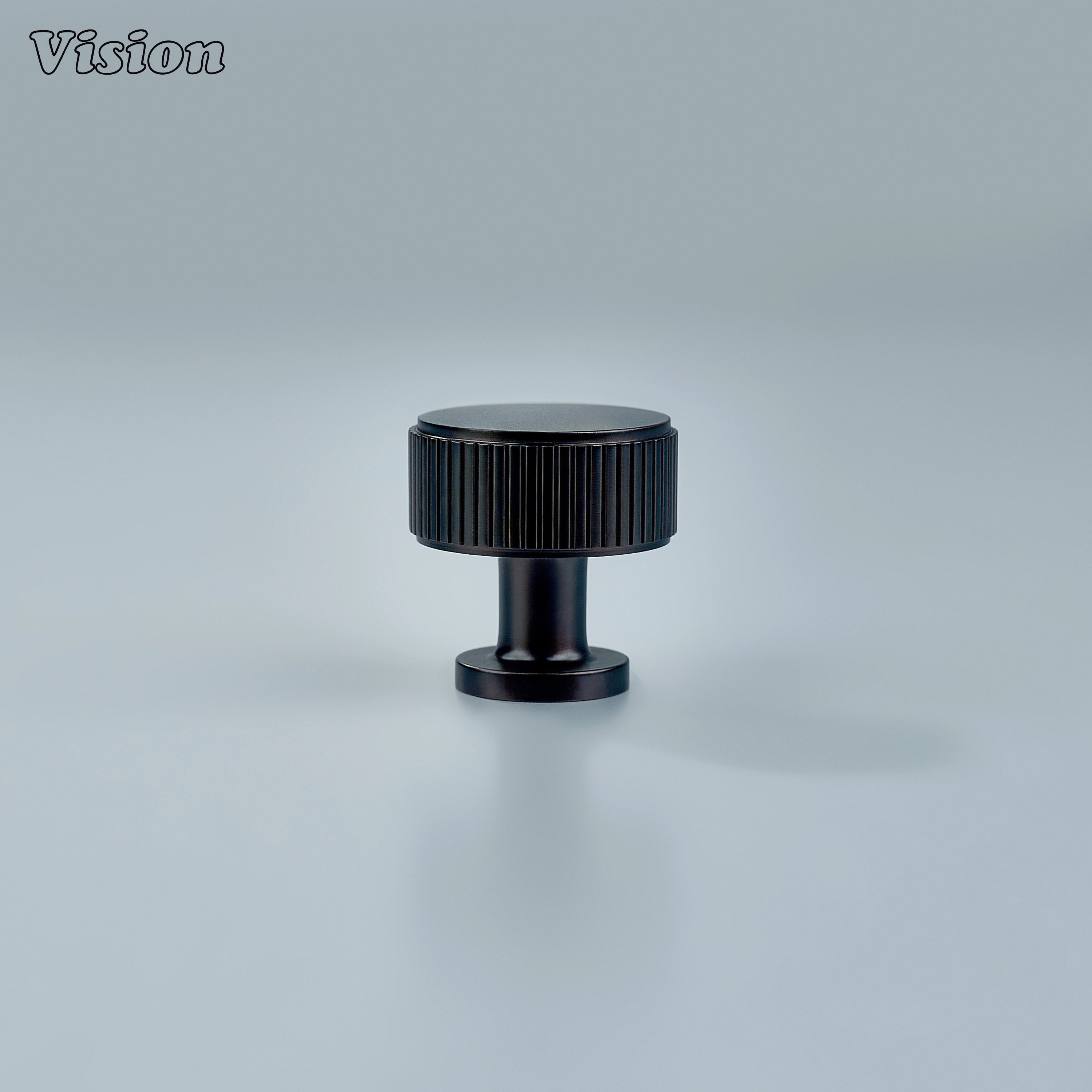 Linear knurled round cabinet knob in Oil Rubbed Bronze for solid brass furniture drawers