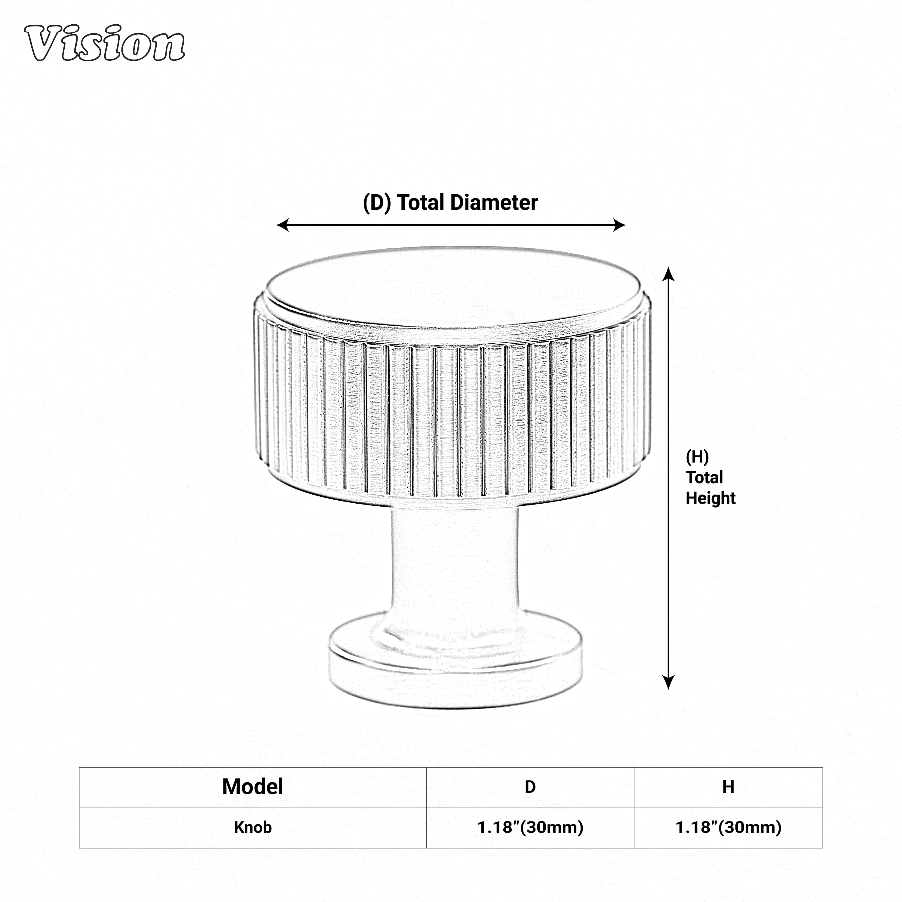 Linear knurled round cabinet knob in Oil Rubbed Bronze for wardrobes and furniture