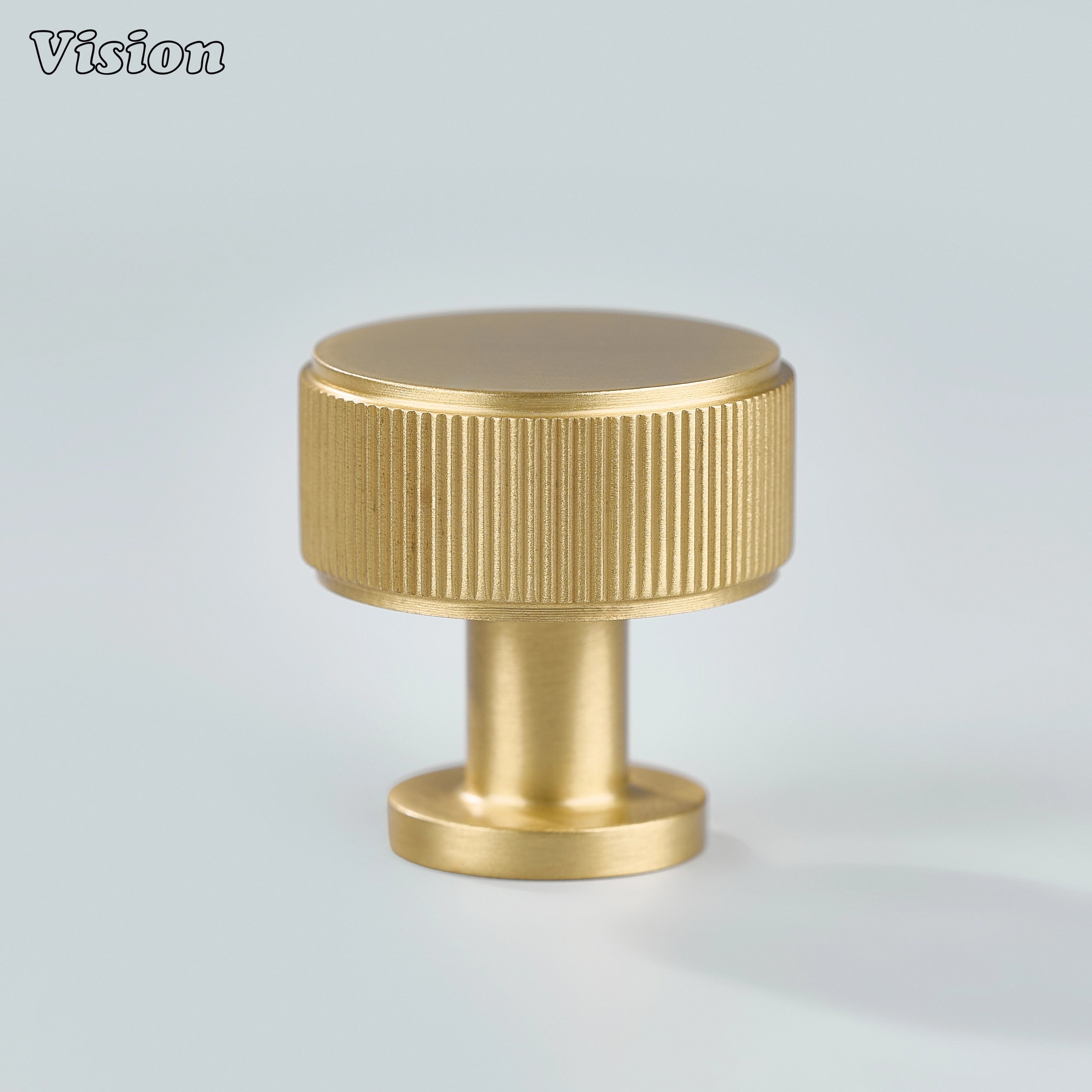 Modern linear knurled round cabinet knob in Gold finish with solid brass build for wardrobe furniture