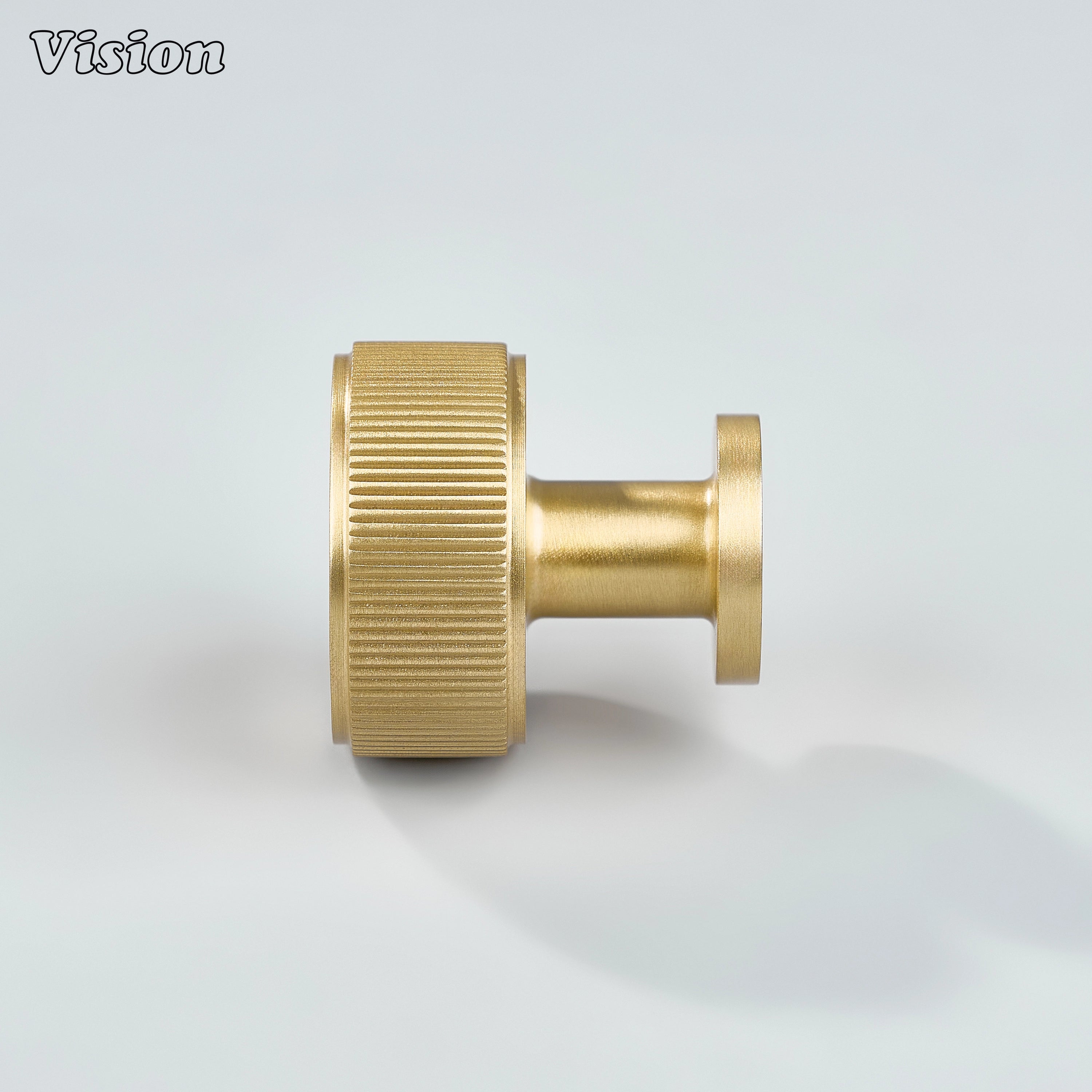 Gold brass cabinet knob with linear knurled edge and round design for kitchen furniture