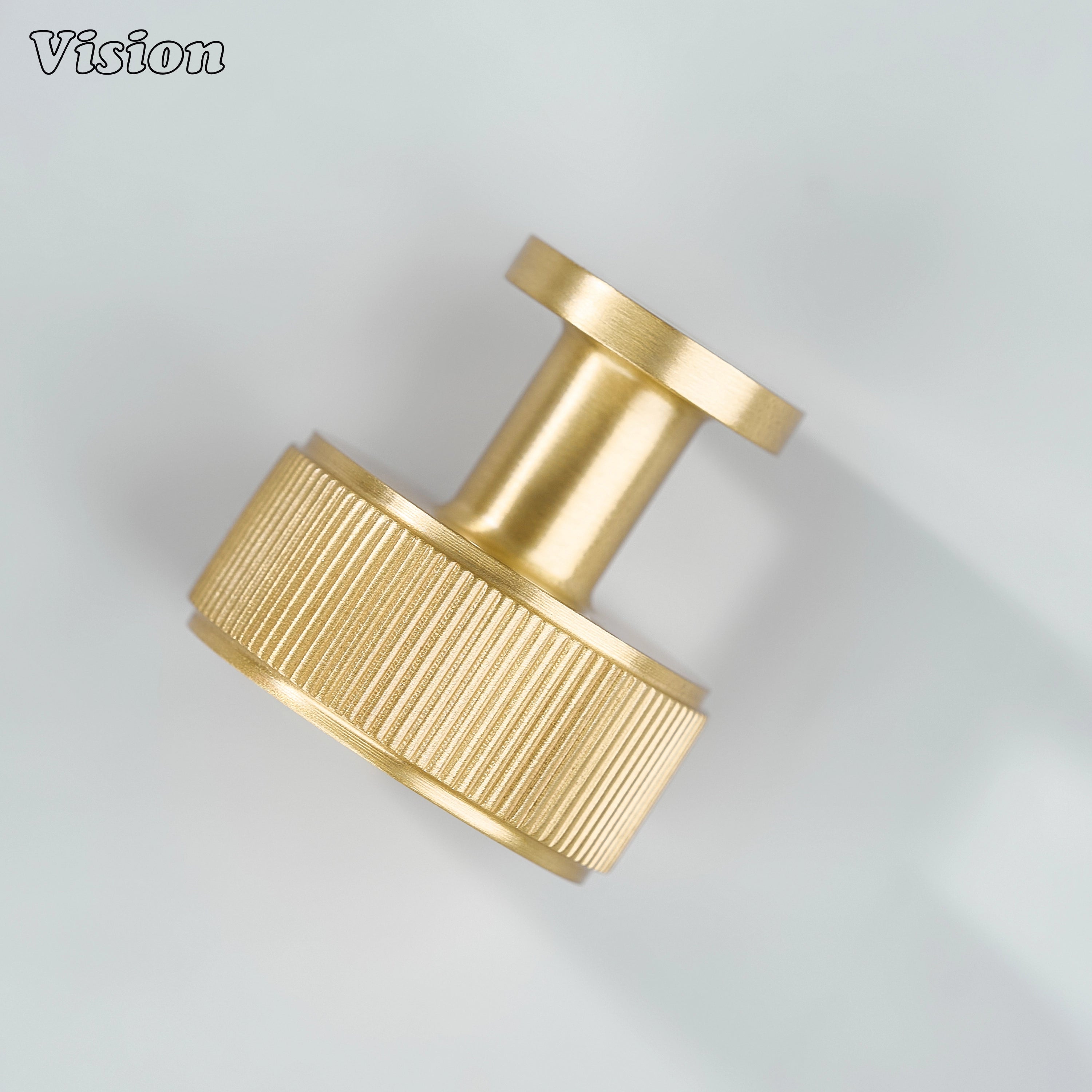 Modern linear knurled round cabinet knob in Gold finish for cabinets and interior furniture