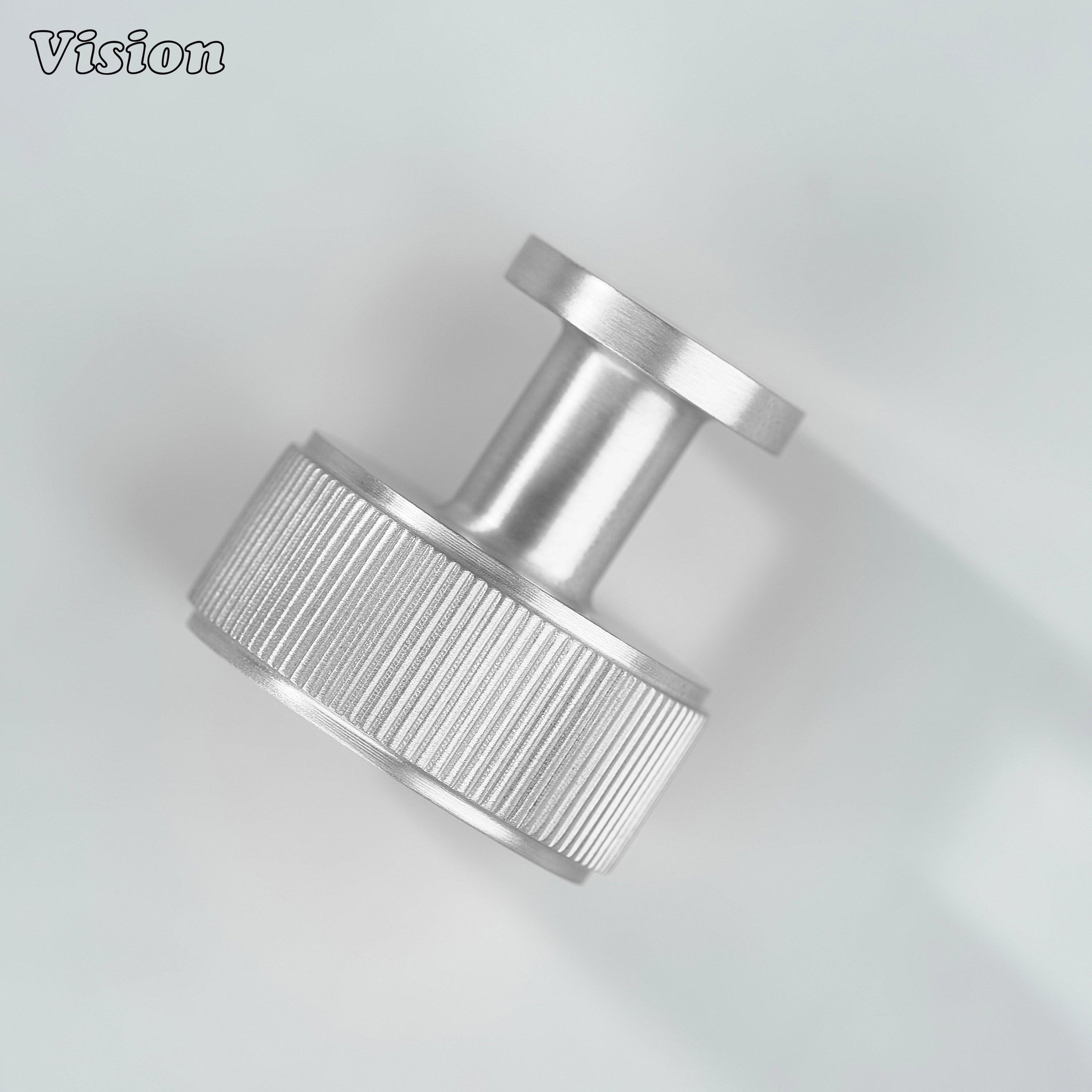 Linear knurled round cabinet knob in Silver for wardrobes and storage cabinets