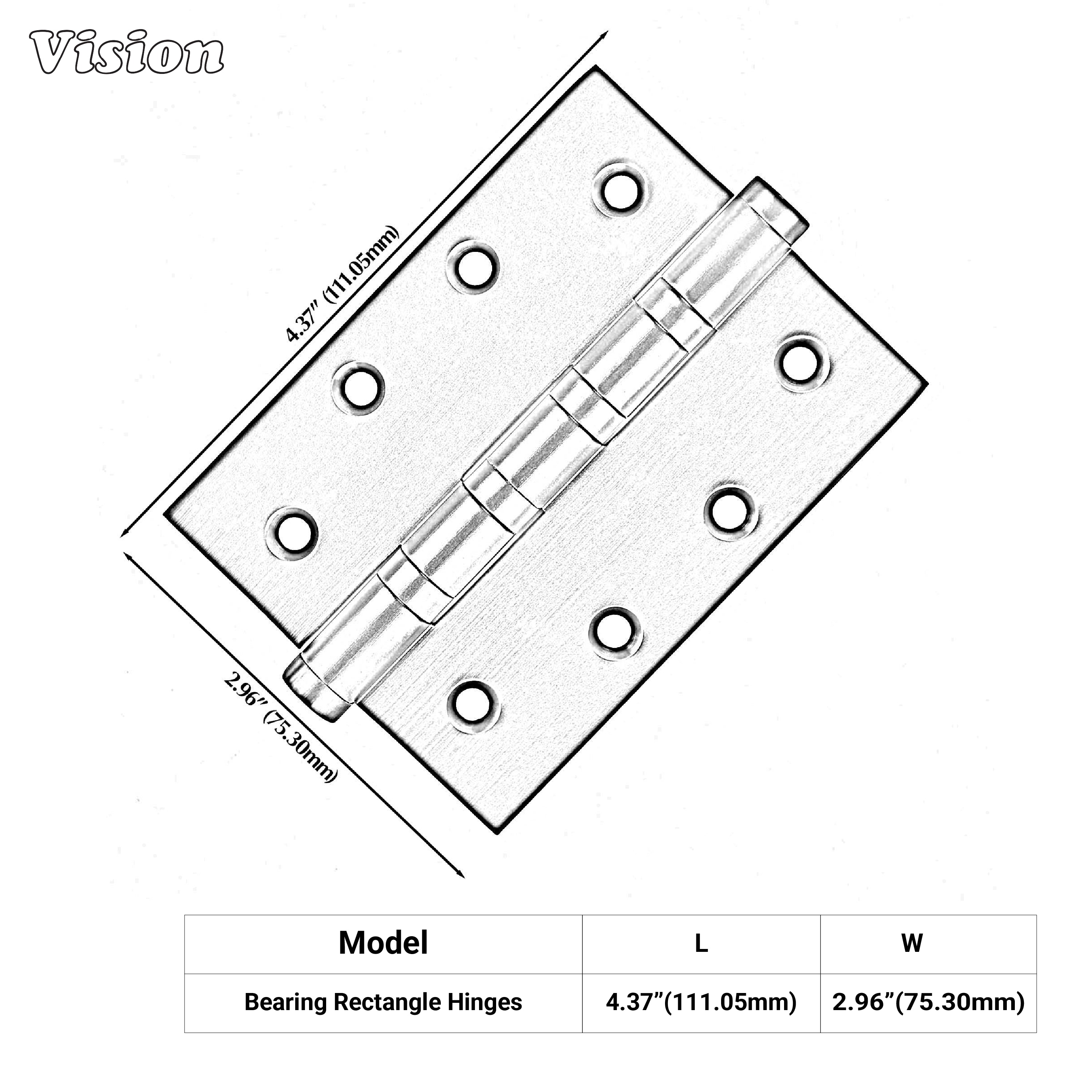 Black rectangular bearing brass door hinge for furniture doors and panels