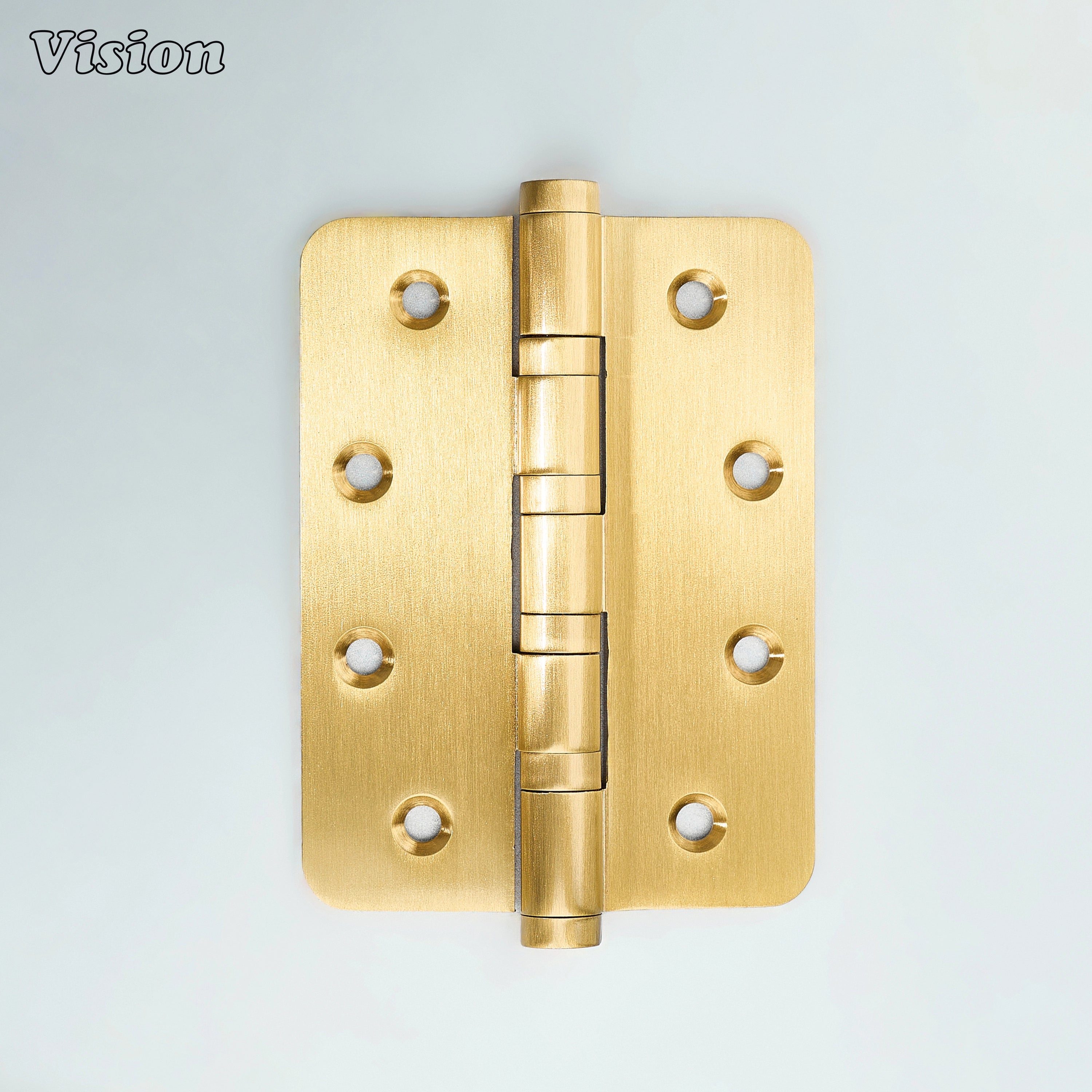 Gold finish plain profile brass door hinge with rounded corners for wardrobes
