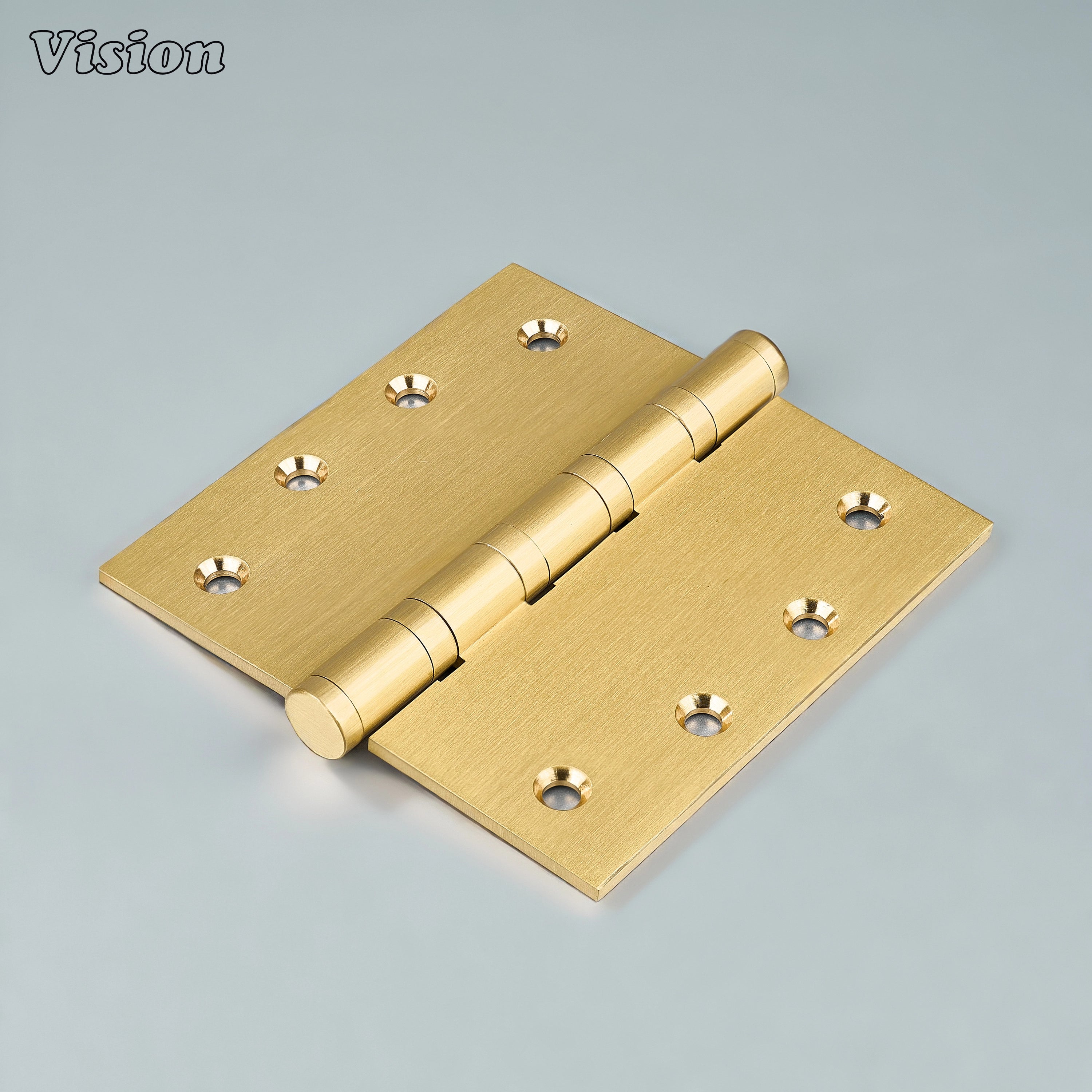 Plain profile Gold brass door hinge with square plate design for interior wooden doors