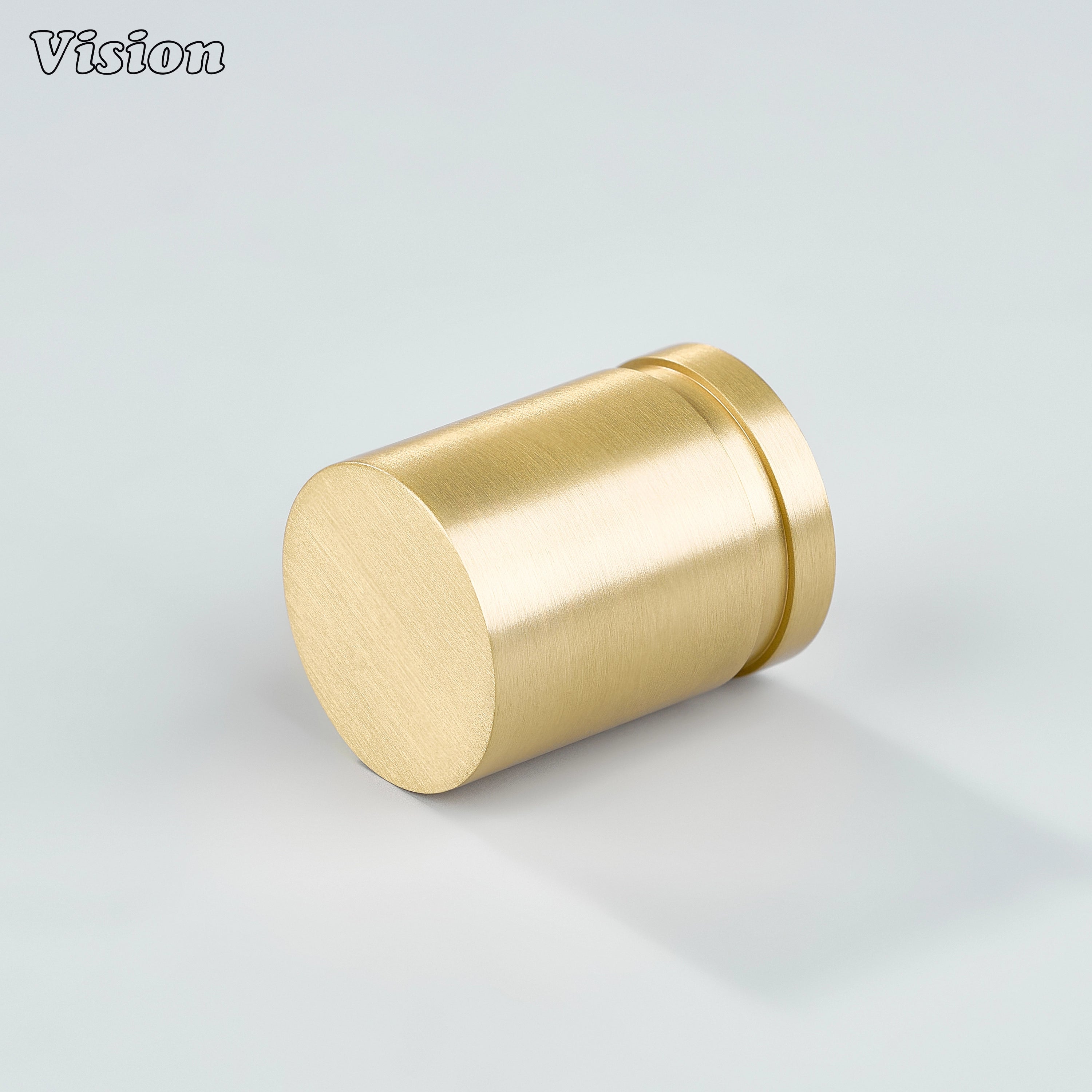 Gold plain cylinder cabinet knob with smooth round top and solid brass base for modern kitchen cabinets