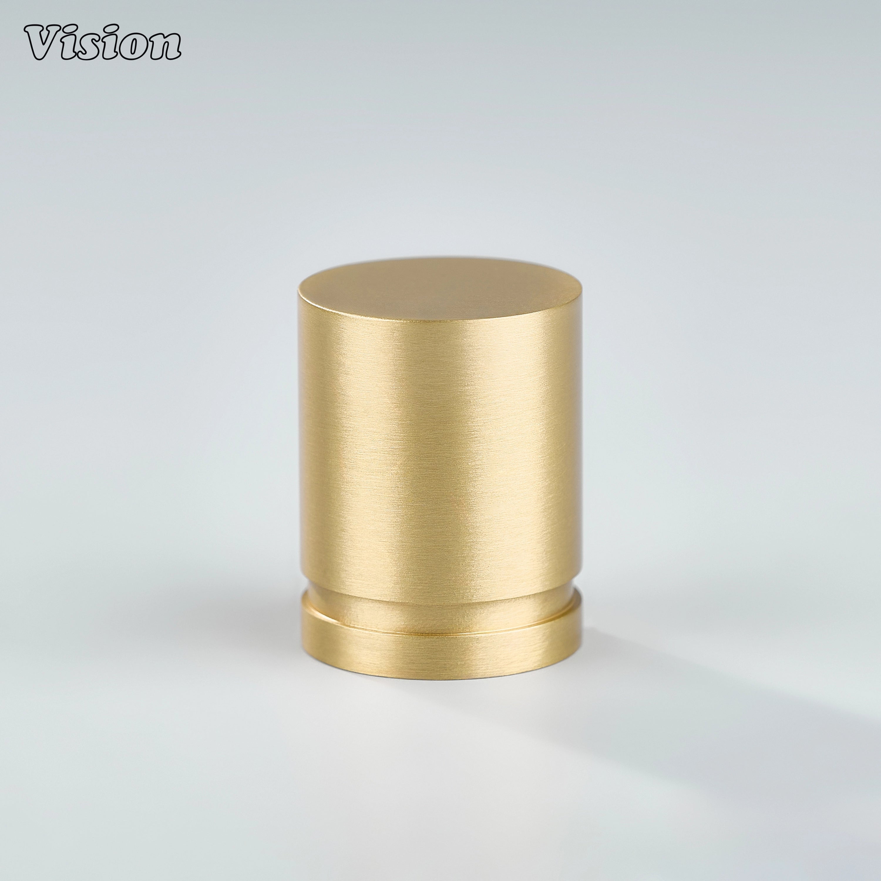 Gold plain round cabinet knob in solid brass cylinder design for wardrobe doors and drawers