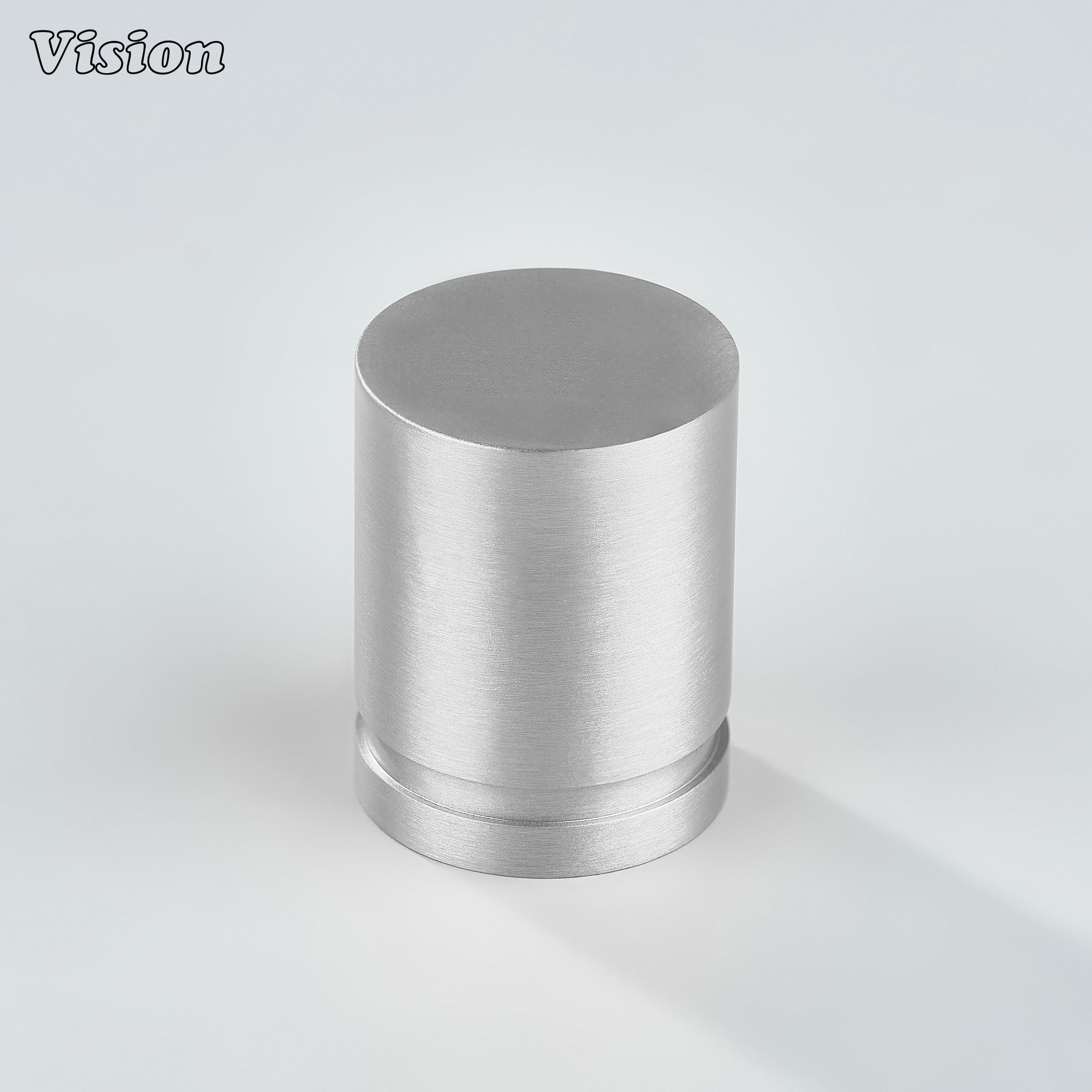 Silver smooth round cabinet knob with circular base for cabinetry