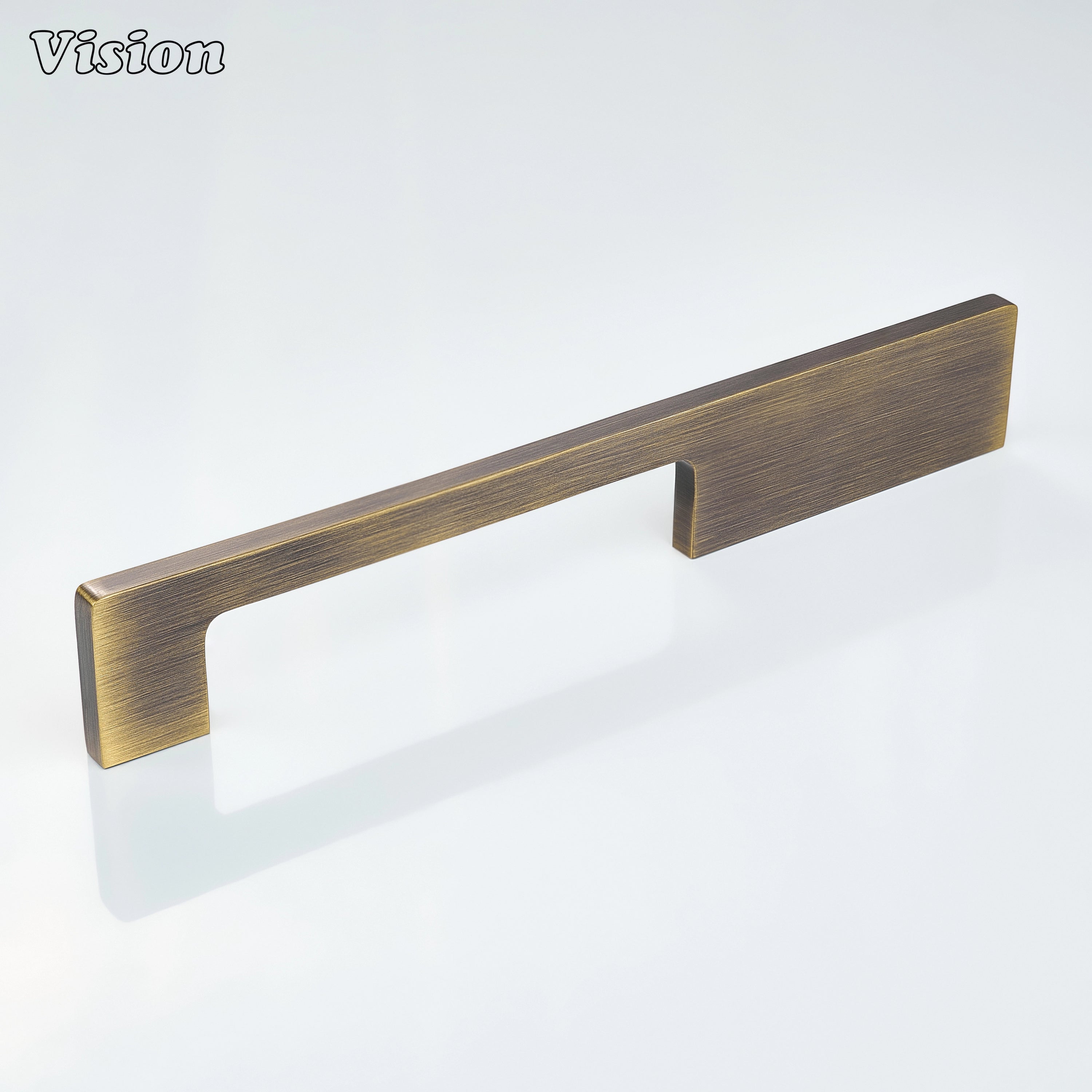 Slim Antique Bronze bar cabinet handle installed on drawers