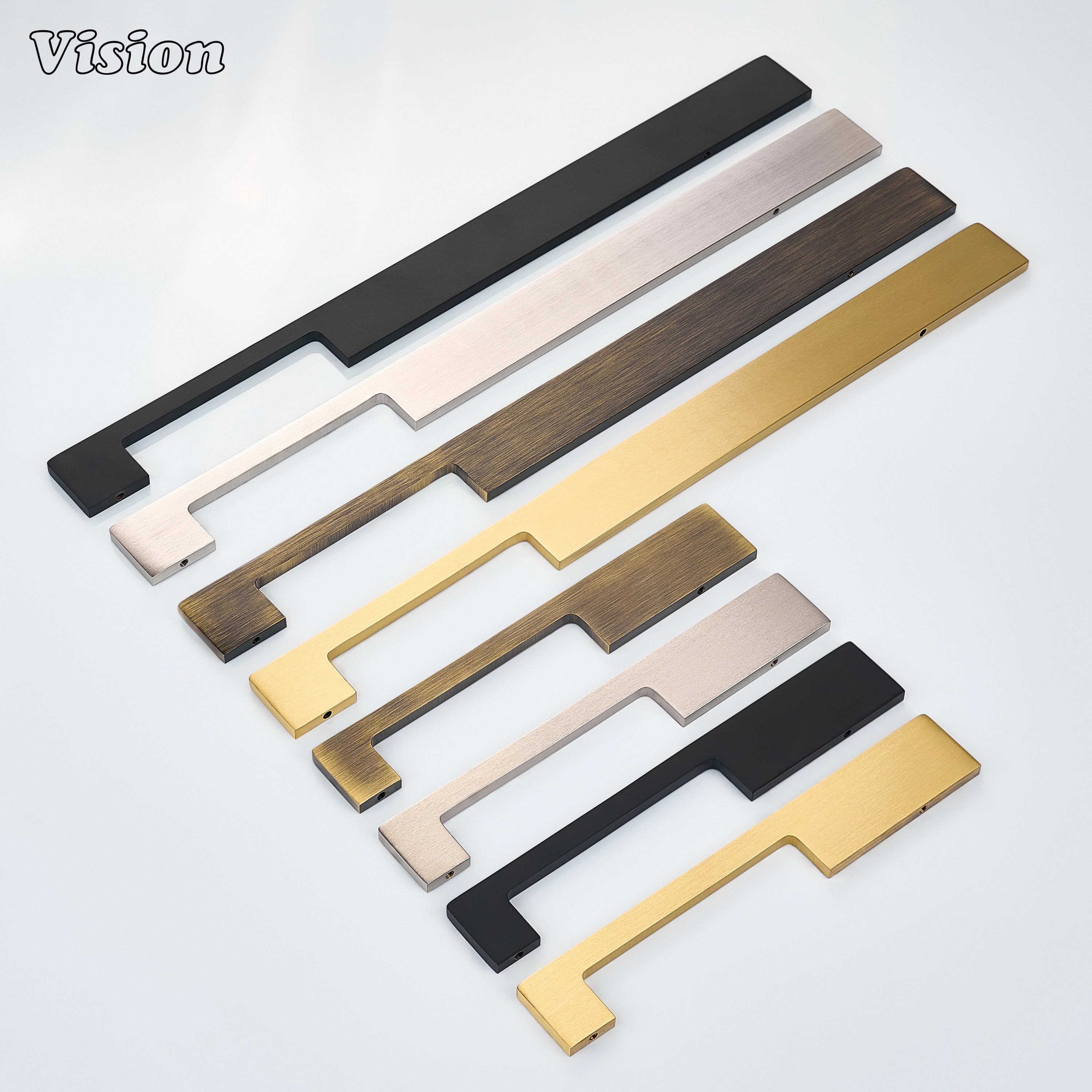 Gold cabinet handle featuring clean cut-out detail for modern wardrobe doors