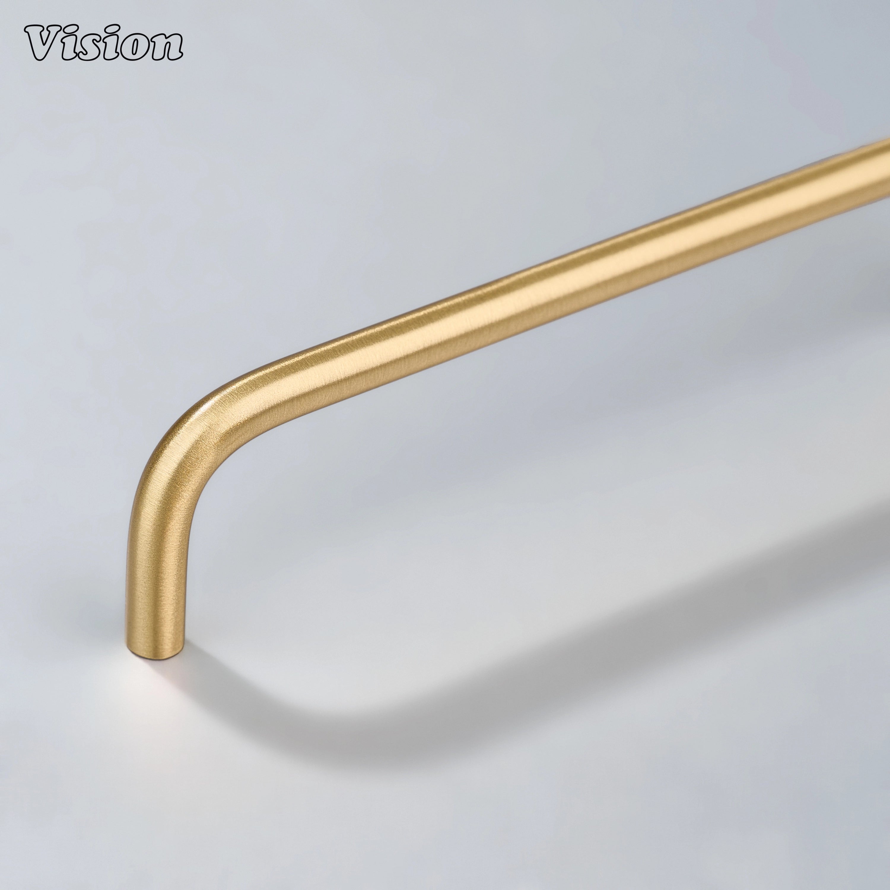 Gold plain cabinet handle with smooth tubular bar and rounded corners for modern kitchen cabinets.