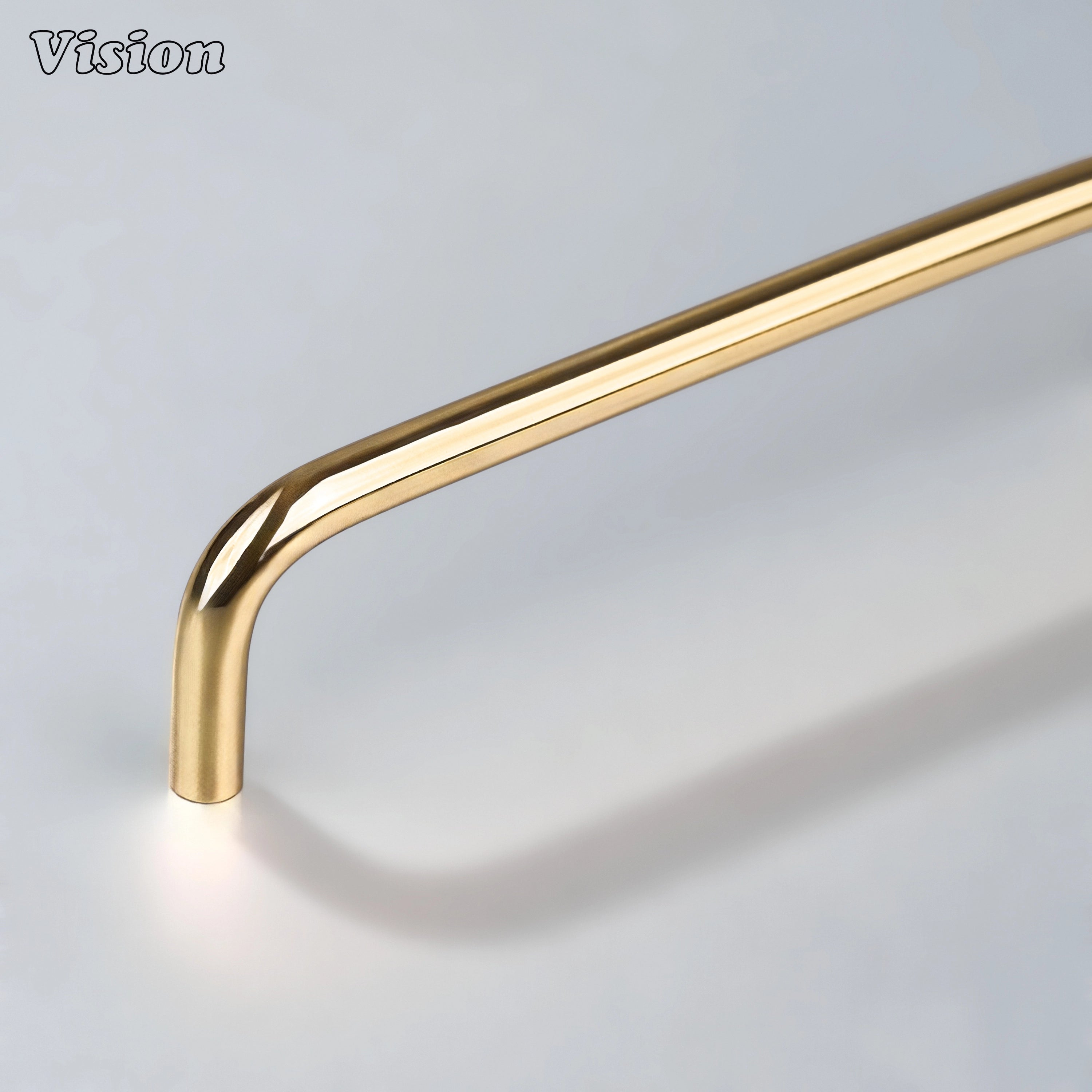 Polished Brass (Lacquered) plain cabinet handle with smooth tubular bar and rounded corners for modern kitchen cabinets.
