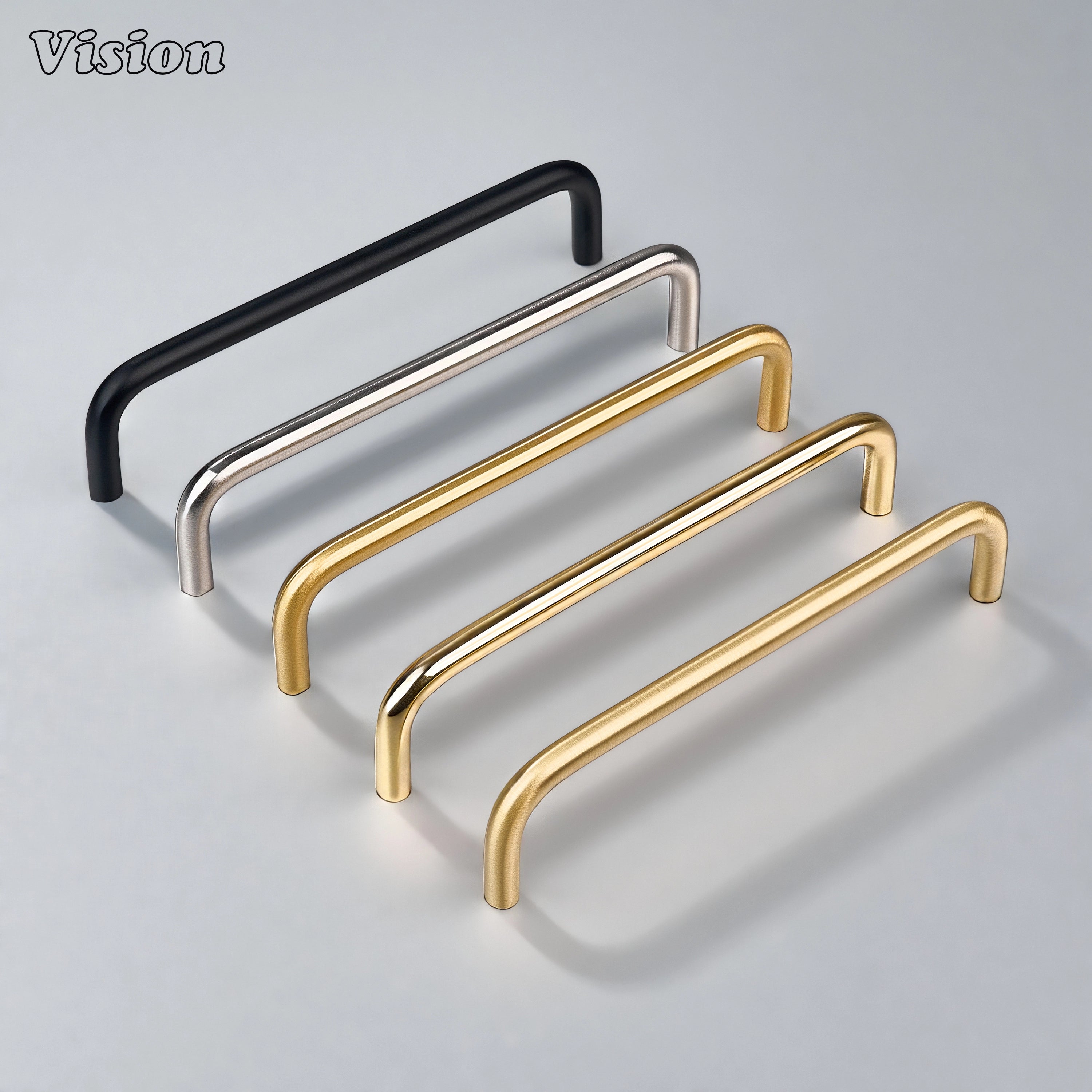 Silver solid brass cabinet pull with cylindrical profile for wardrobe doors.