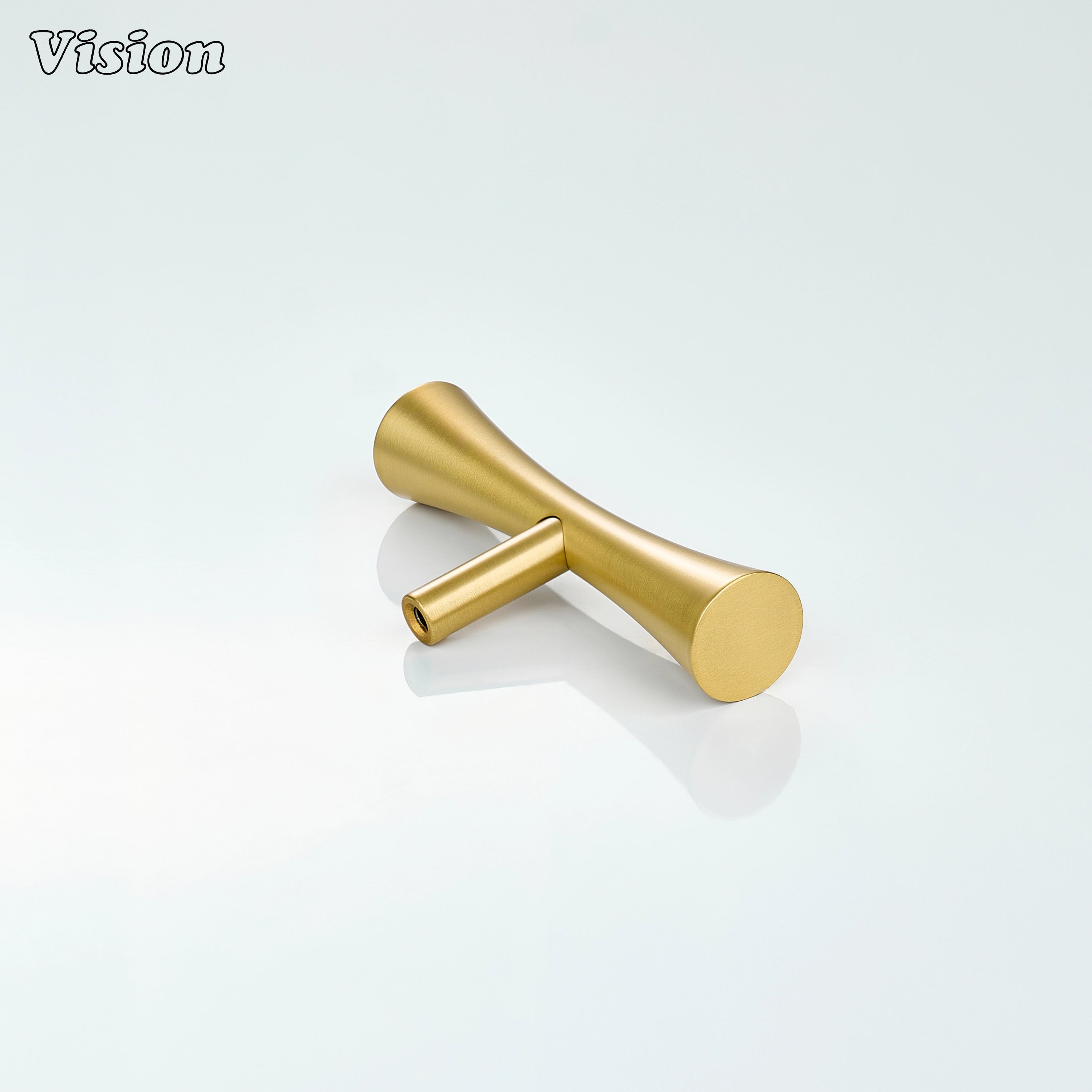 Gold t-knob plain finish with rounded edges for dresser drawers and cupboards