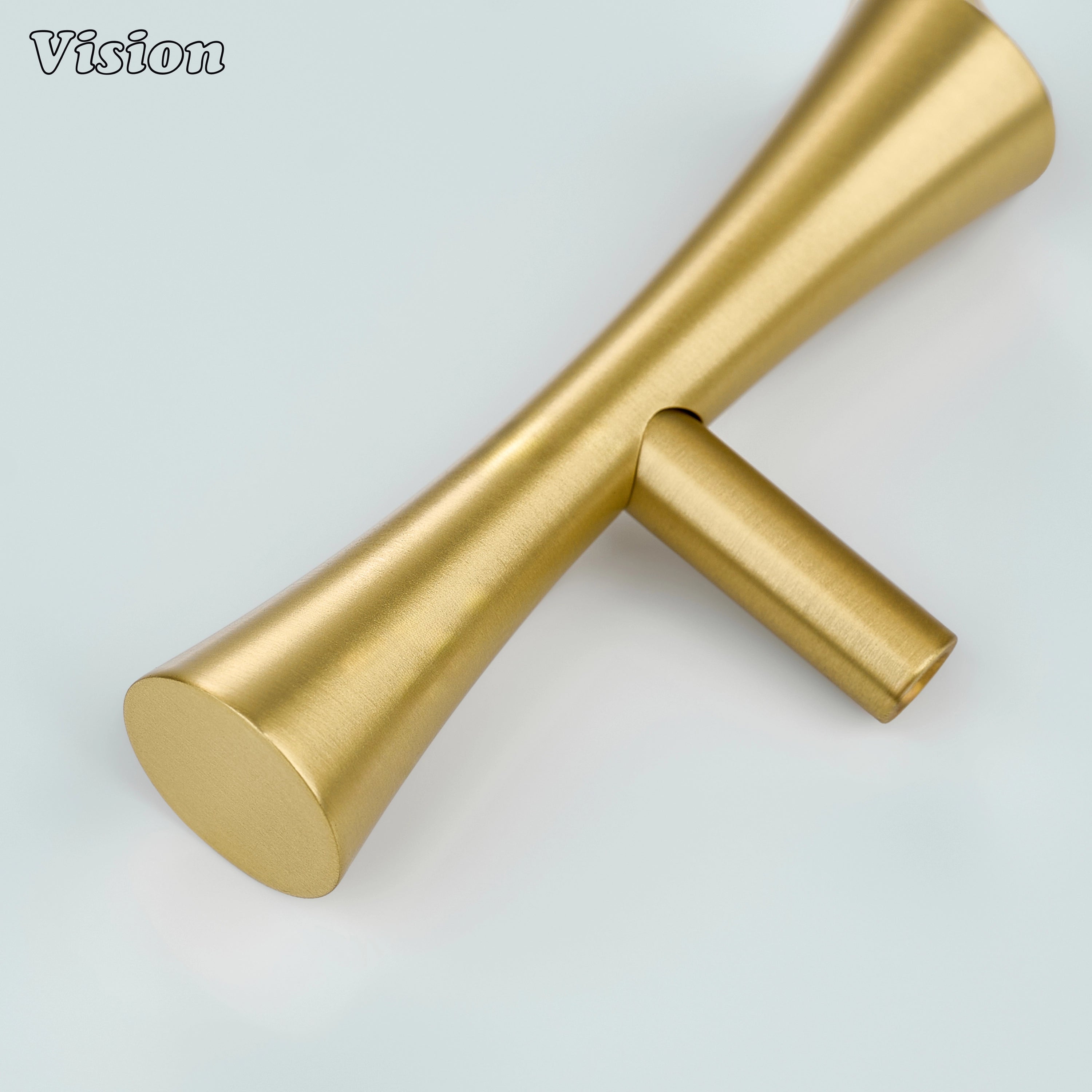 Gold brass cabinet knob flared bar design for kitchen storage cabinets