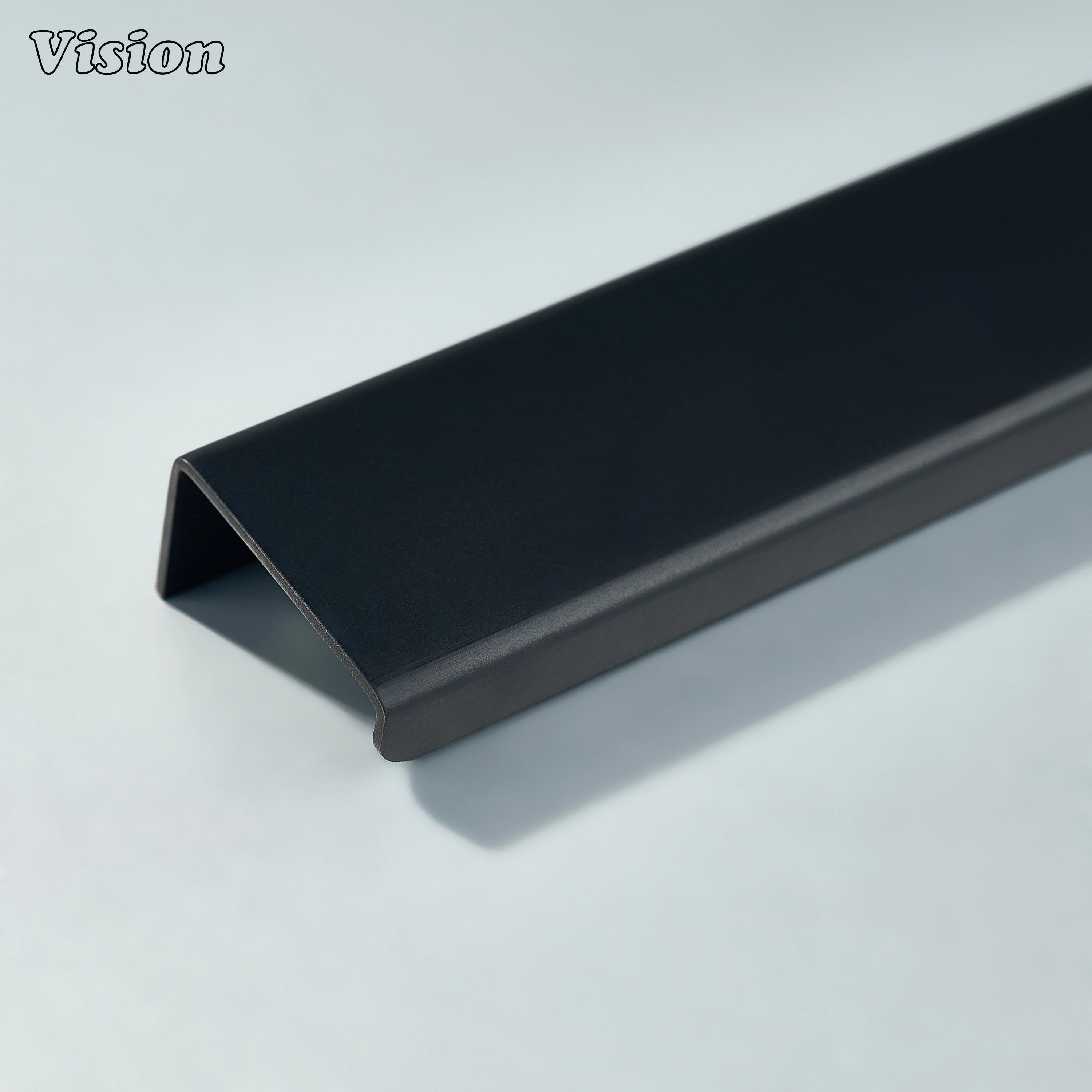 Cabinet handle with plain linear profile in Black finish, flat bar lip edge for kitchen cabinets